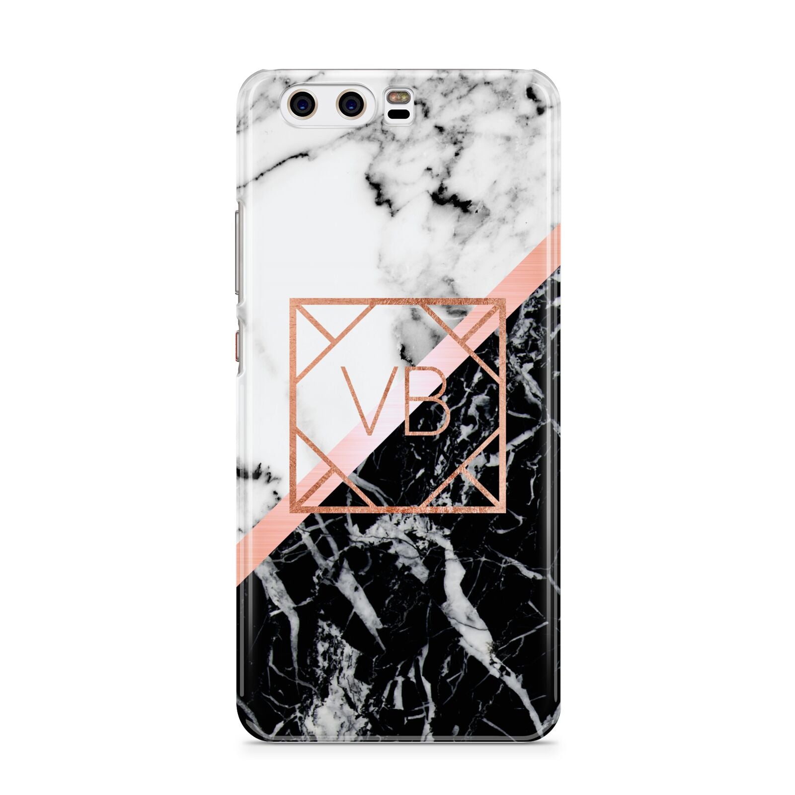 Personalised Rose Gold With Marble Initials Huawei P10 Phone Case