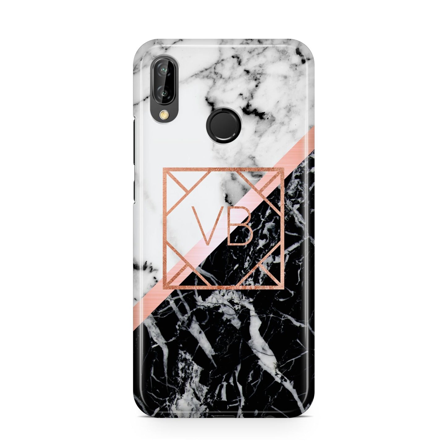 Personalised Rose Gold With Marble Initials Huawei P20 Lite Phone Case