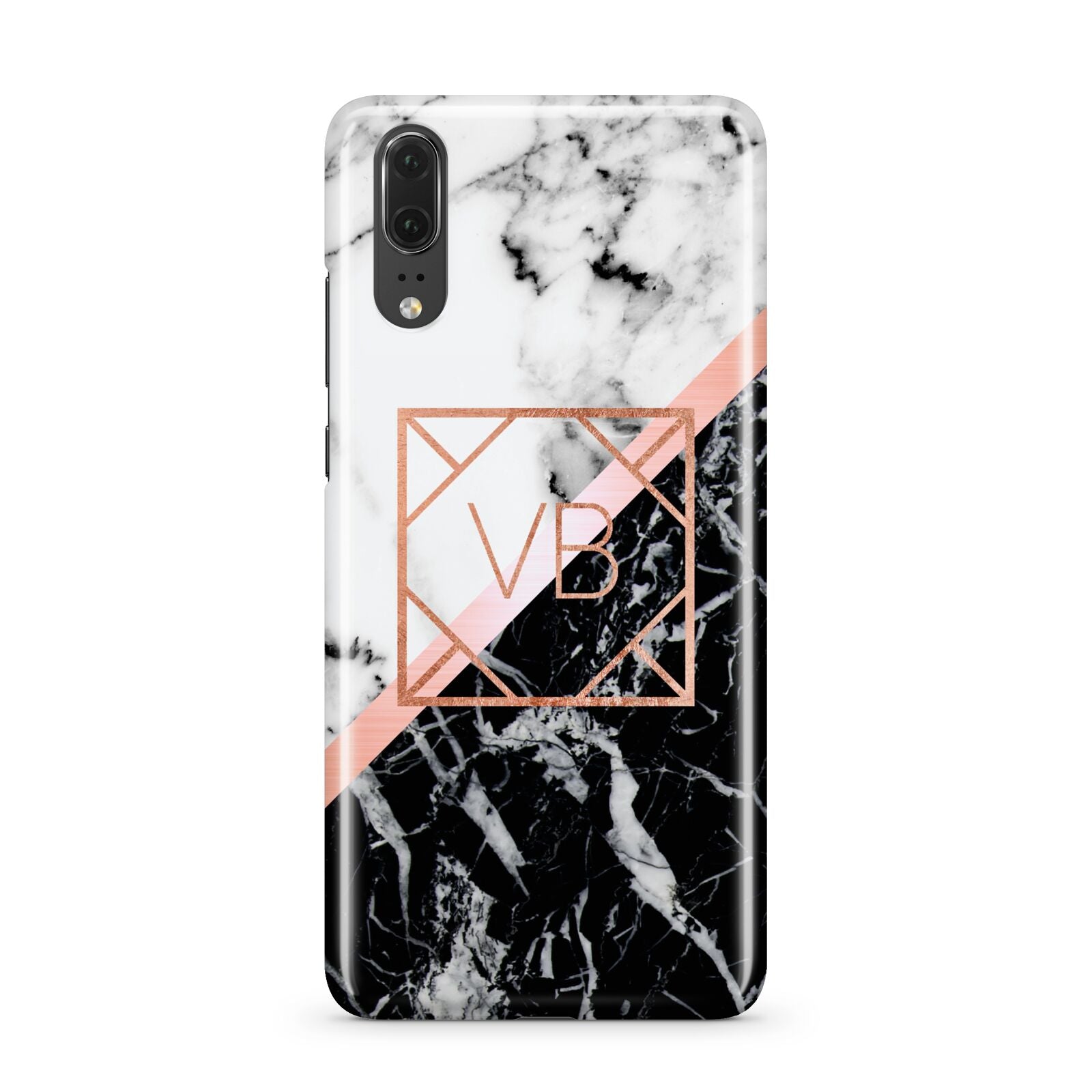 Personalised Rose Gold With Marble Initials Huawei P20 Phone Case