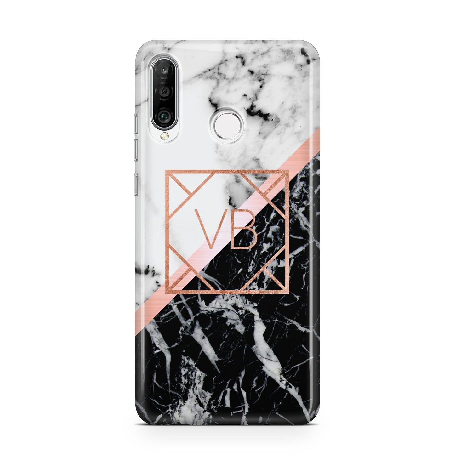 Personalised Rose Gold With Marble Initials Huawei P30 Lite Phone Case