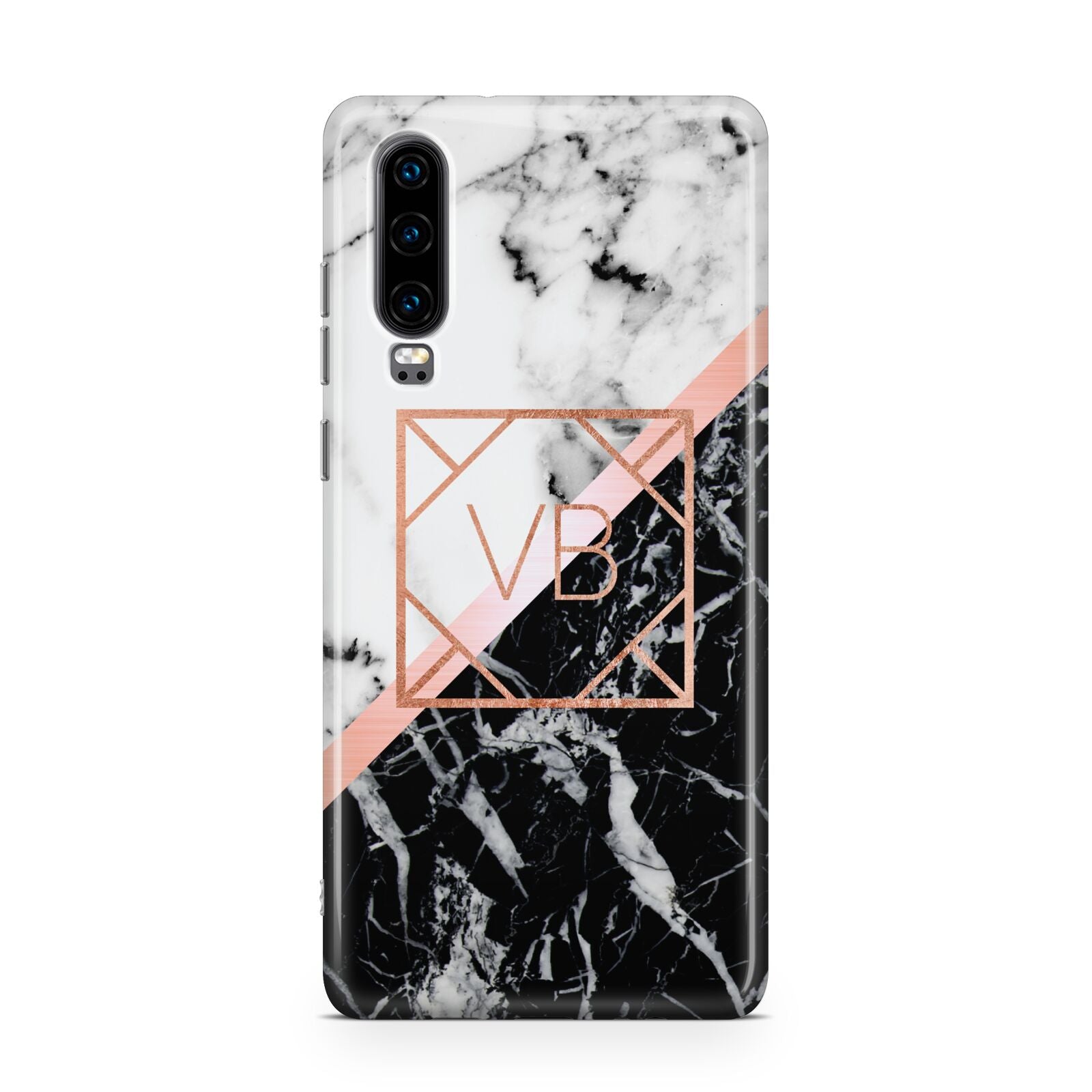 Personalised Rose Gold With Marble Initials Huawei P30 Phone Case