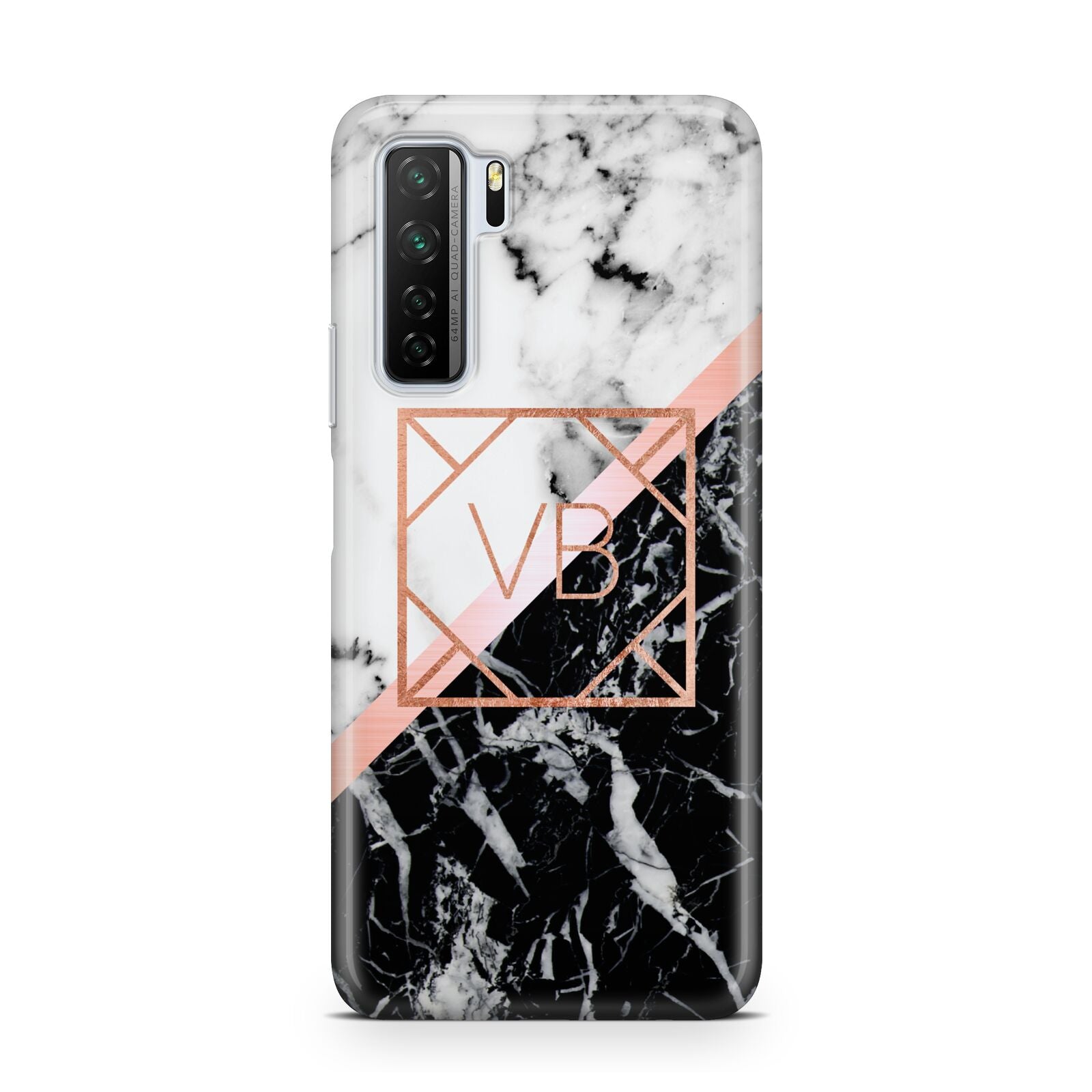 Personalised Rose Gold With Marble Initials Huawei P40 Lite 5G Phone Case