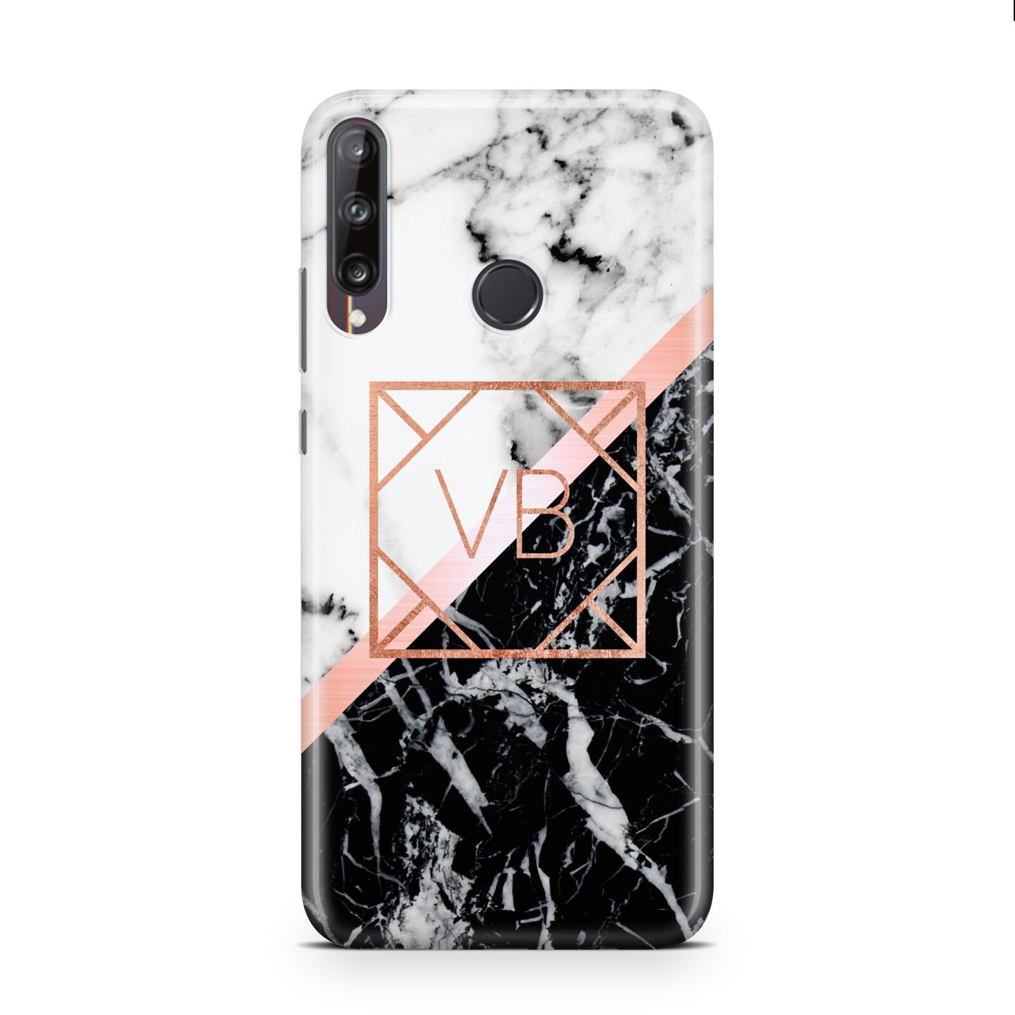 Personalised Rose Gold With Marble Initials Huawei P40 Lite E Phone Case