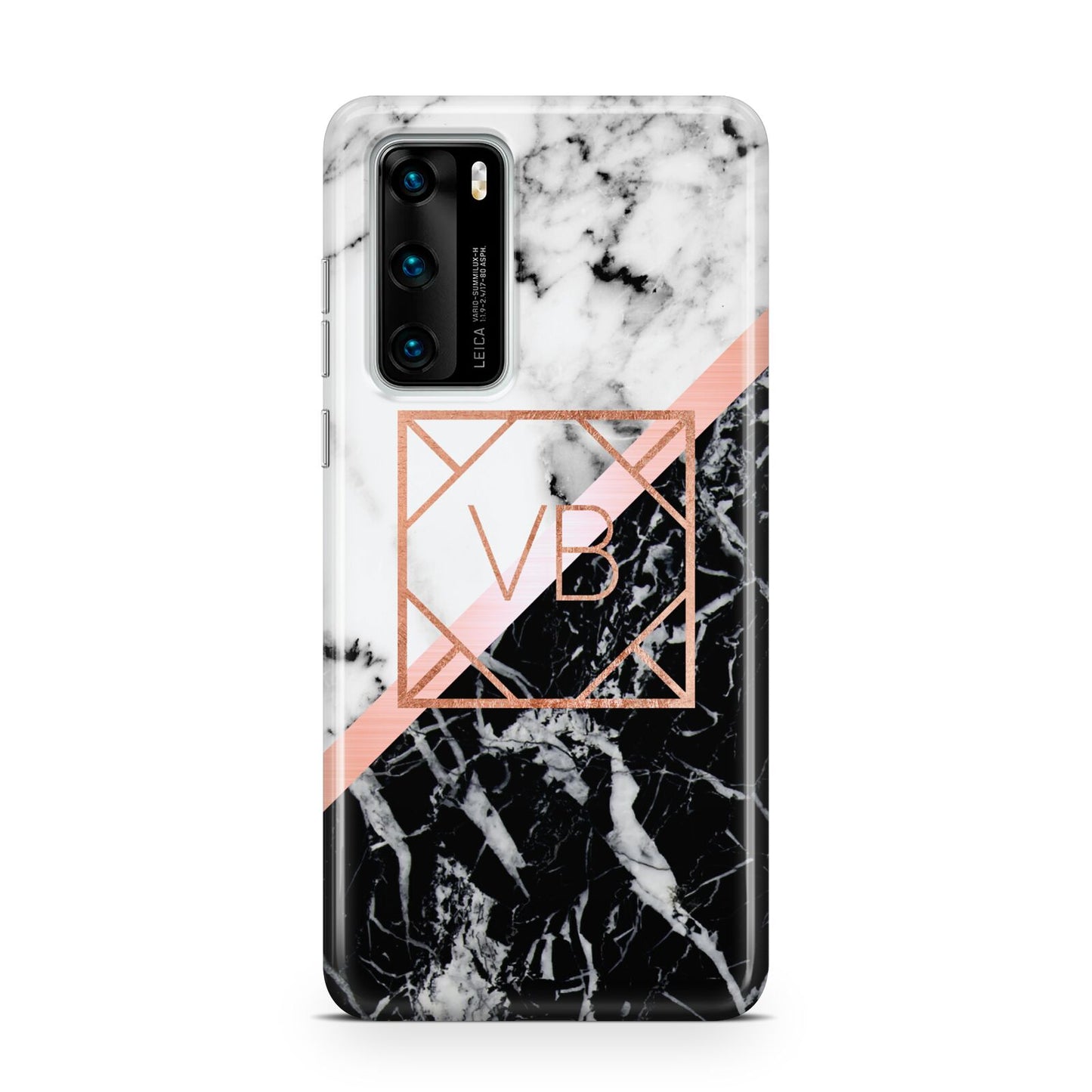 Personalised Rose Gold With Marble Initials Huawei P40 Phone Case