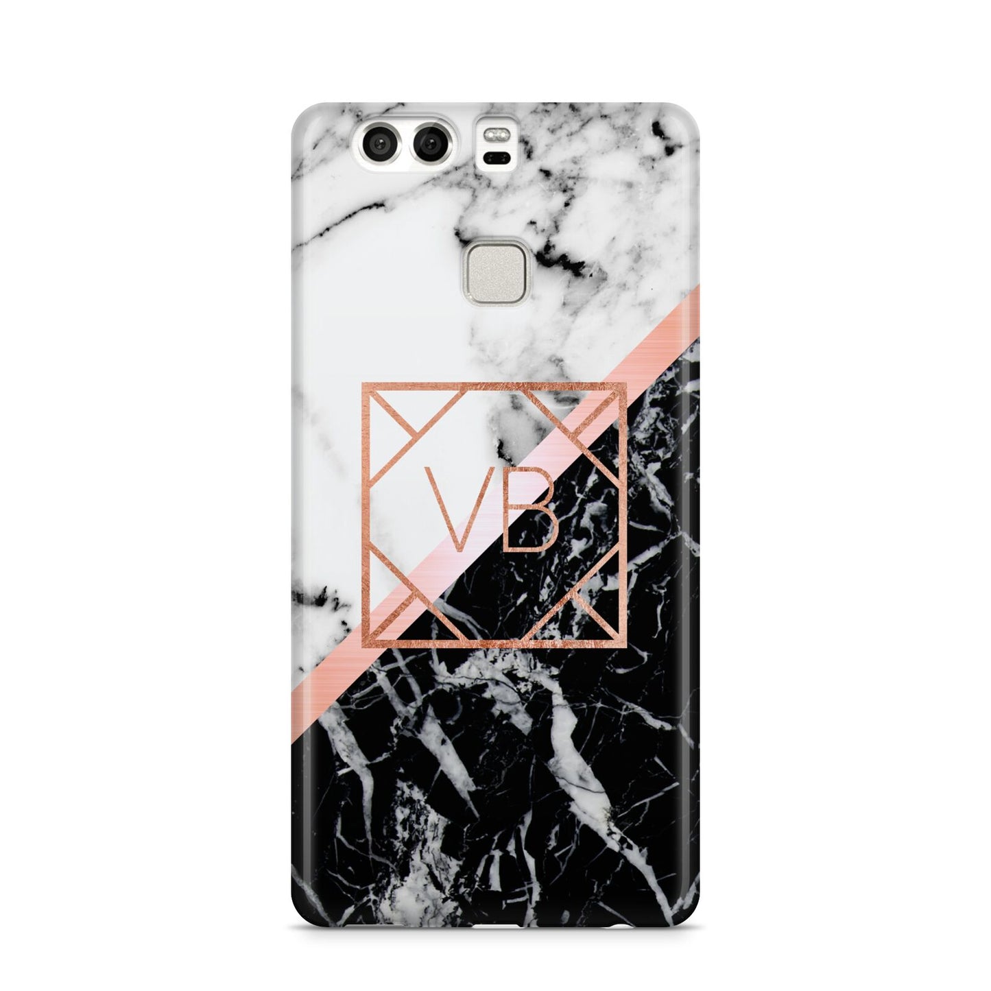 Personalised Rose Gold With Marble Initials Huawei P9 Case