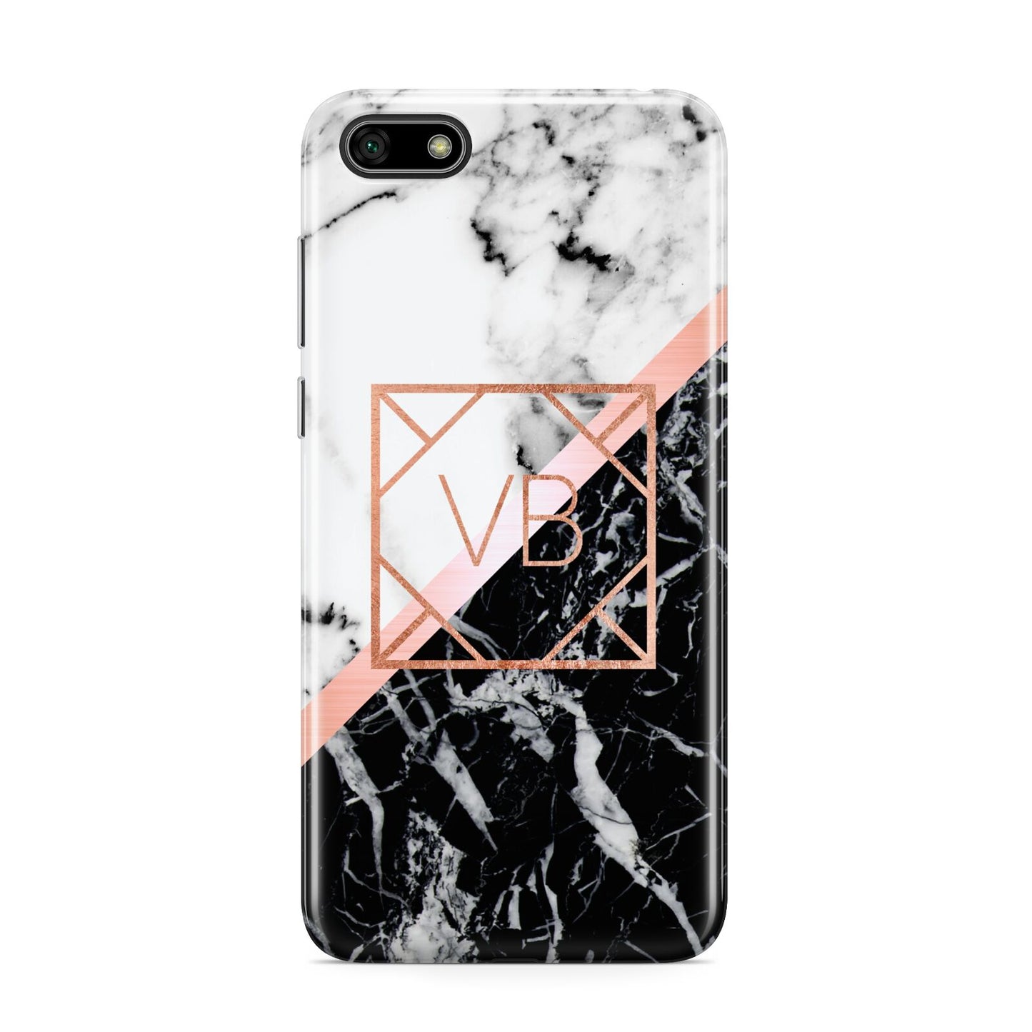 Personalised Rose Gold With Marble Initials Huawei Y5 Prime 2018 Phone Case