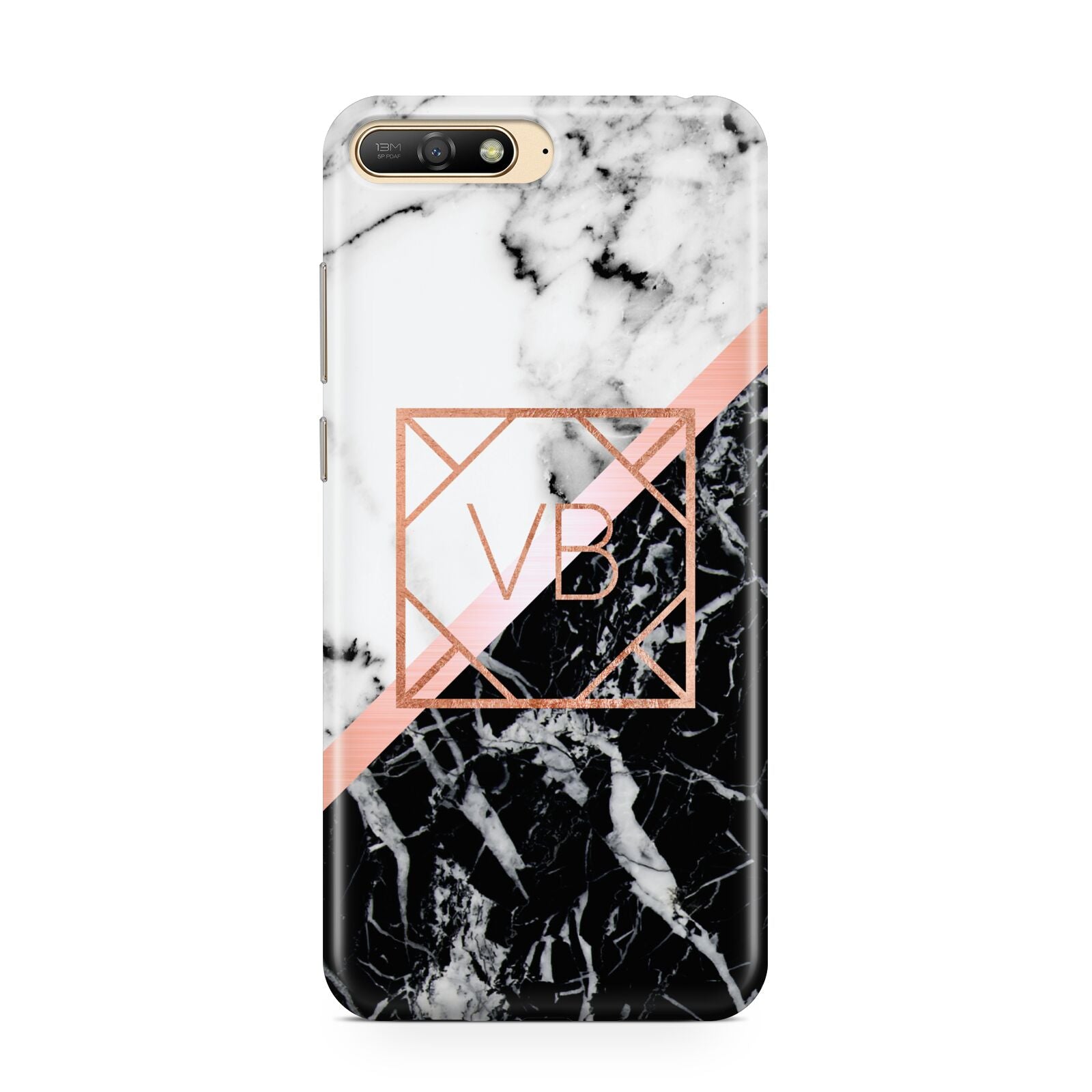 Personalised Rose Gold With Marble Initials Huawei Y6 2018