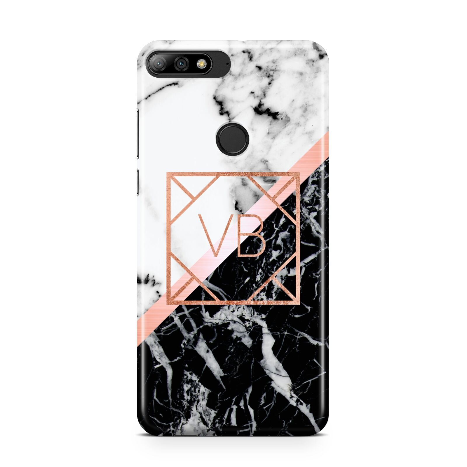 Personalised Rose Gold With Marble Initials Huawei Y7 2018