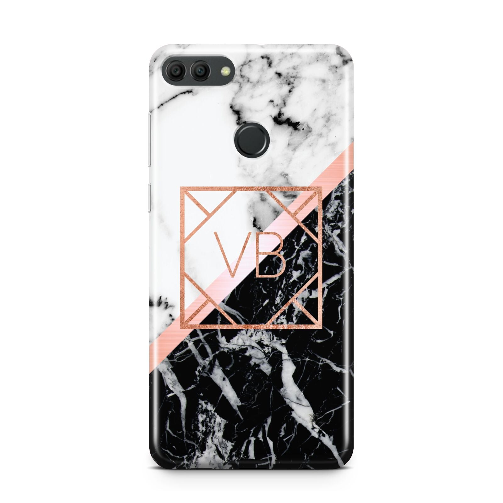 Personalised Rose Gold With Marble Initials Huawei Y9 2018