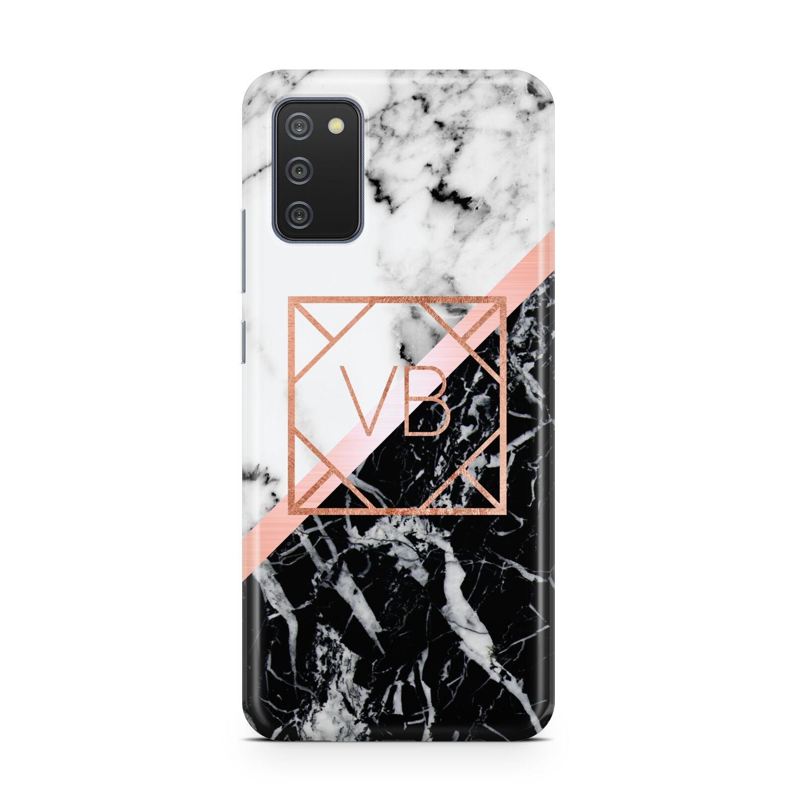 Personalised Rose Gold With Marble Initials Samsung A02s Case