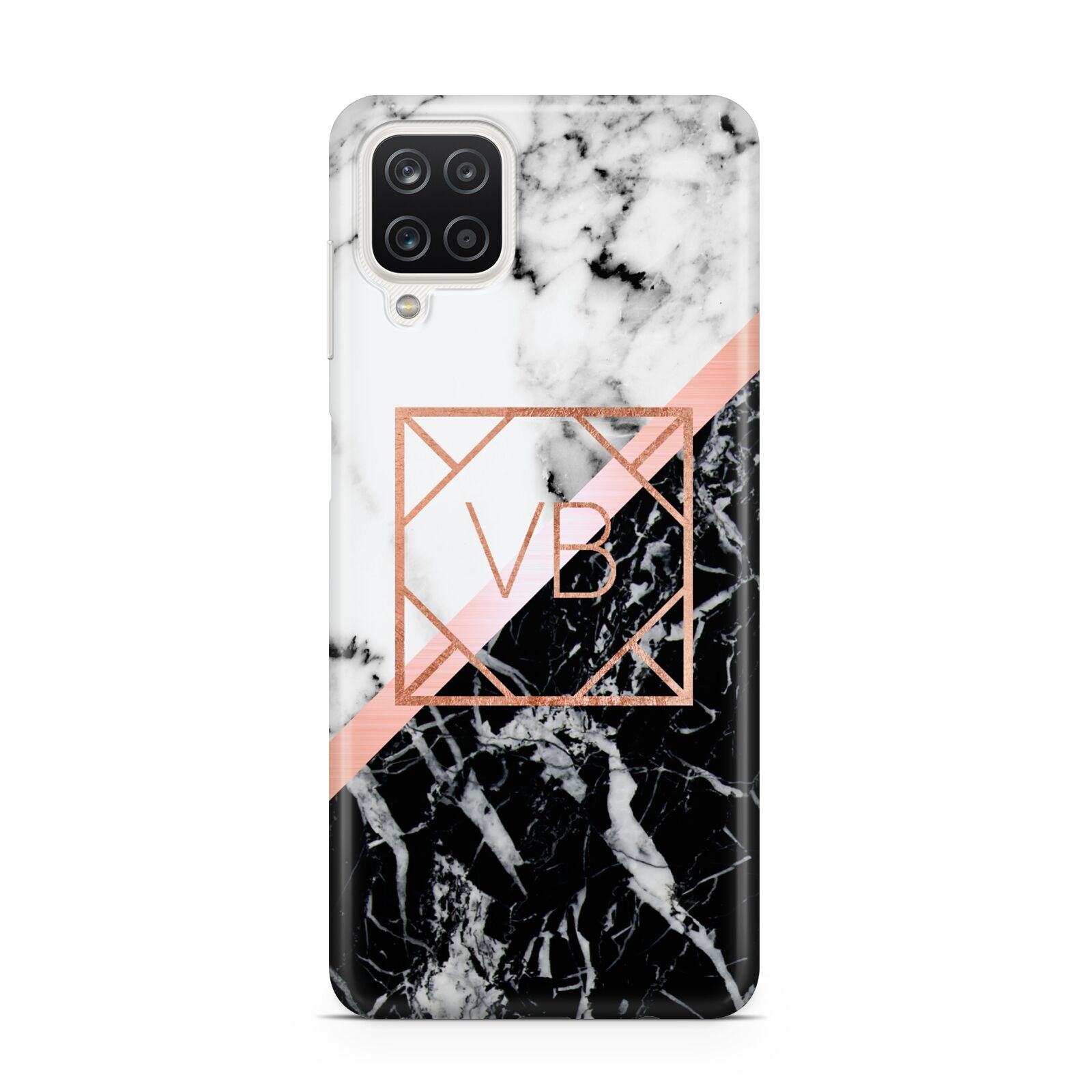 Personalised Rose Gold With Marble Initials Samsung A12 Case