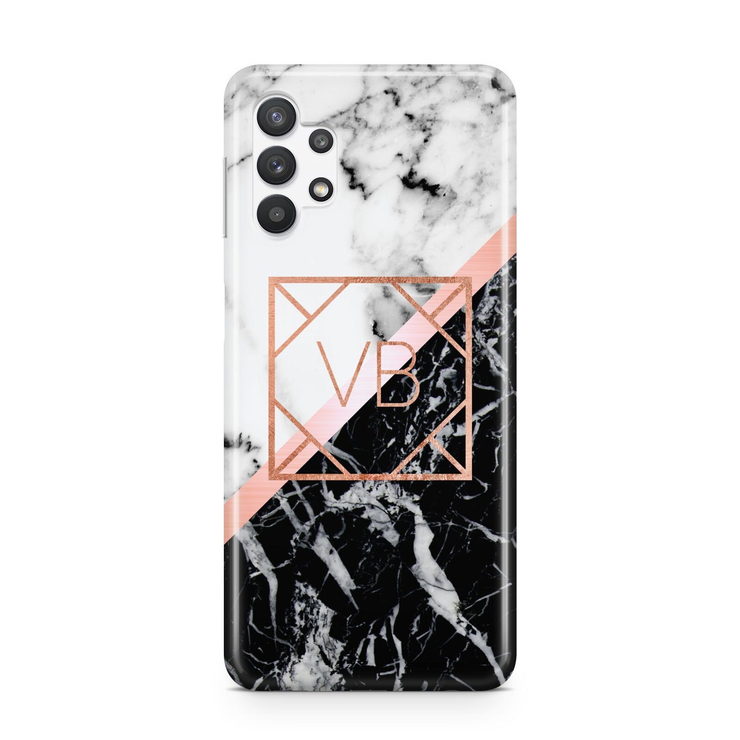 Personalised Rose Gold With Marble Initials Samsung A32 5G Case