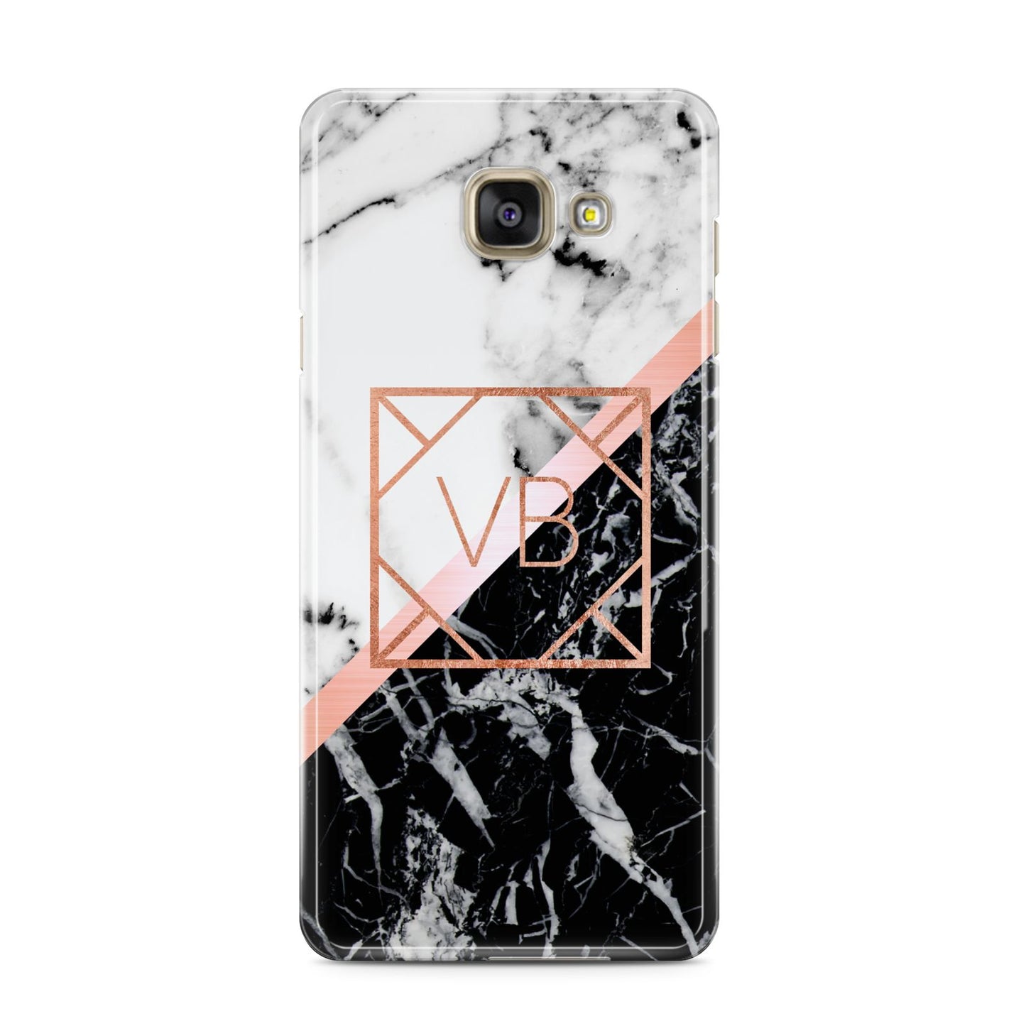 Personalised Rose Gold With Marble Initials Samsung Galaxy A3 2016 Case on gold phone