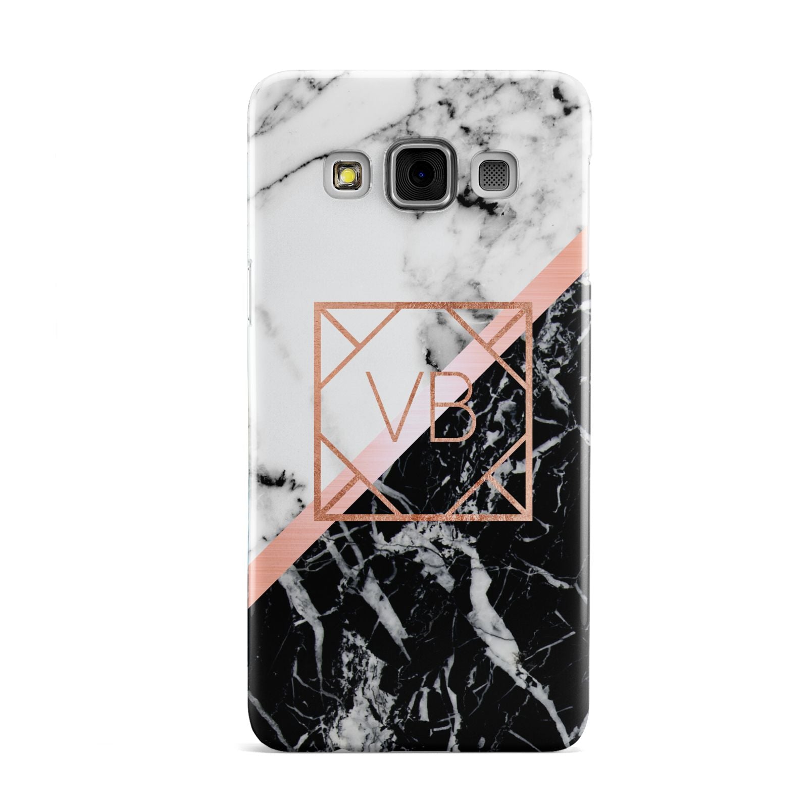 Personalised Rose Gold With Marble Initials Samsung Galaxy A3 Case