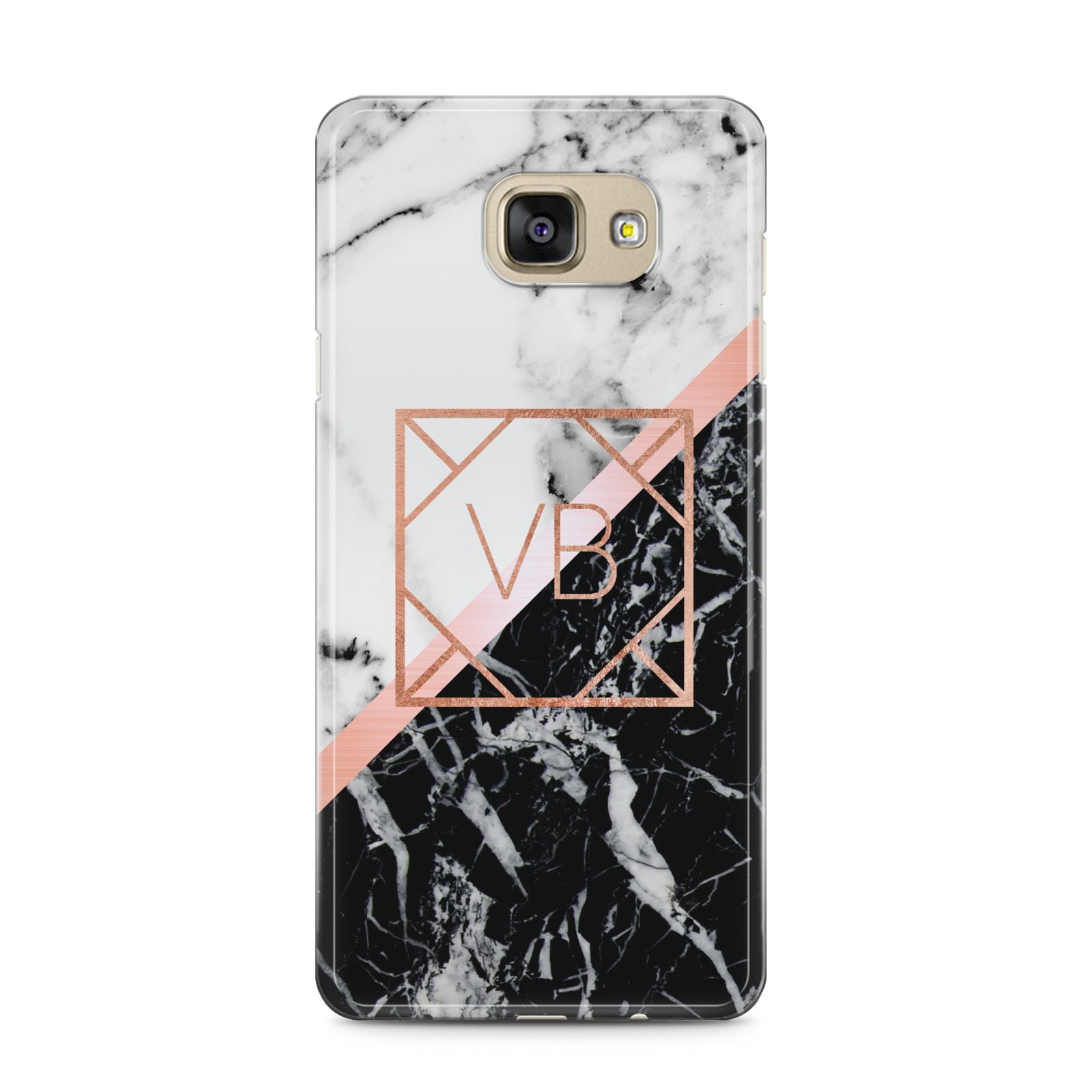 Personalised Rose Gold With Marble Initials Samsung Galaxy A5 2016 Case on gold phone