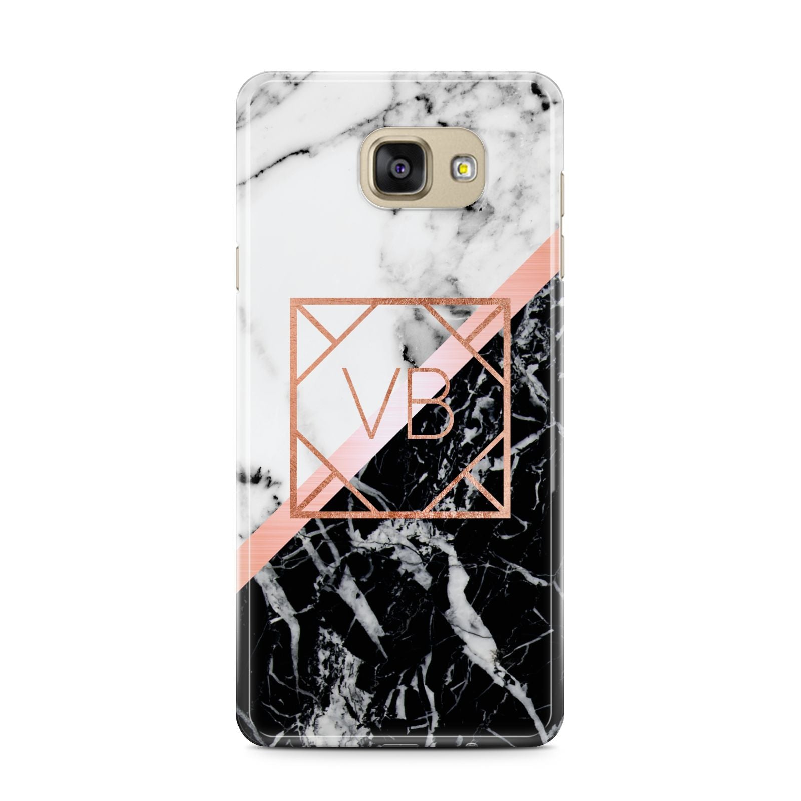 Personalised Rose Gold With Marble Initials Samsung Galaxy A7 2016 Case on gold phone