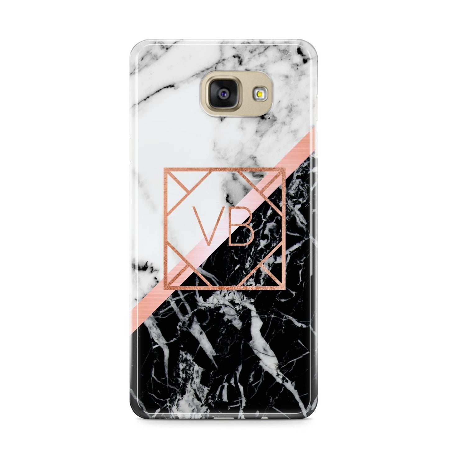 Personalised Rose Gold With Marble Initials Samsung Galaxy A9 2016 Case on gold phone