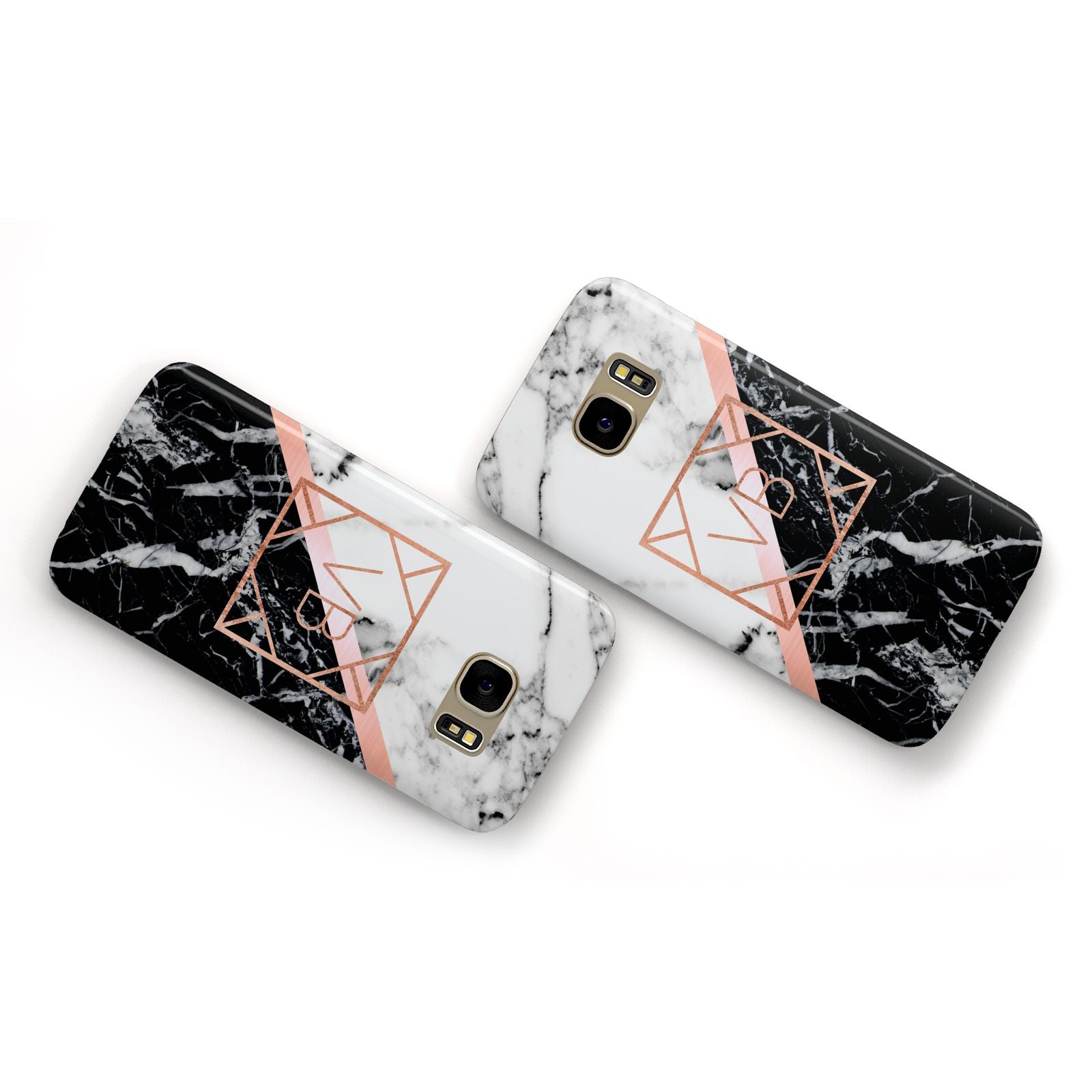 Personalised Rose Gold With Marble Initials Samsung Galaxy Case Flat Overview