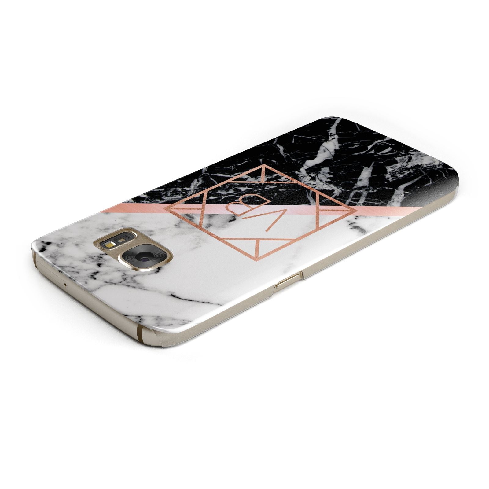 Personalised Rose Gold With Marble Initials Samsung Galaxy Case Top Cutout