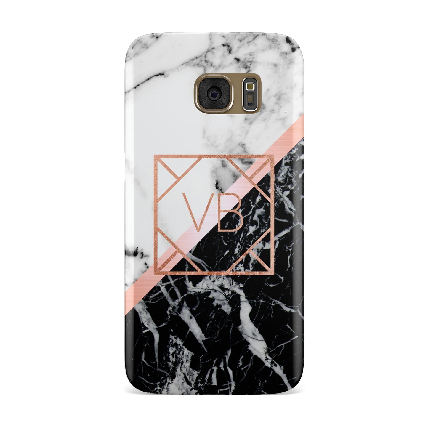 Personalised Rose Gold With Marble Initials Samsung Galaxy Case