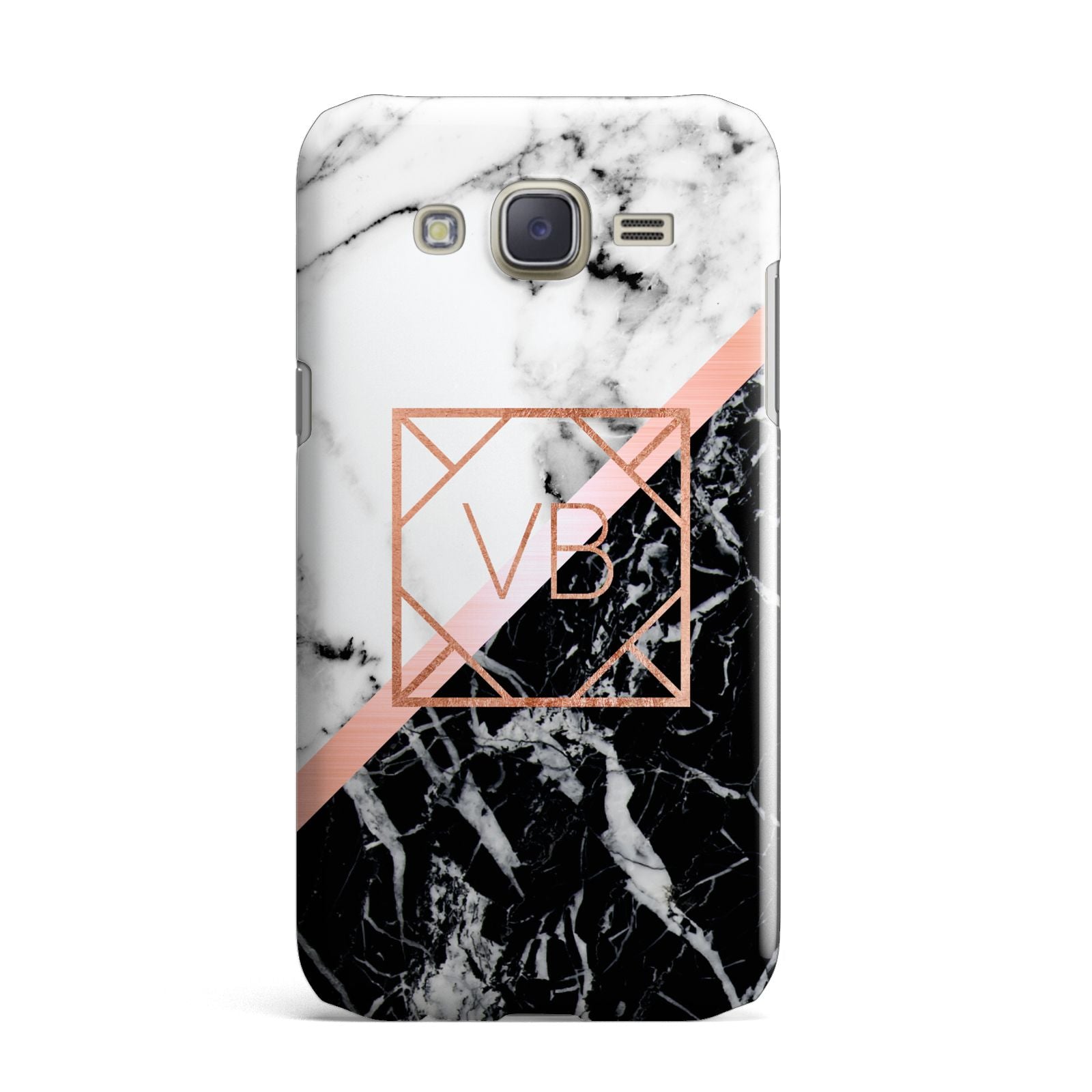 Personalised Rose Gold With Marble Initials Samsung Galaxy J7 Case
