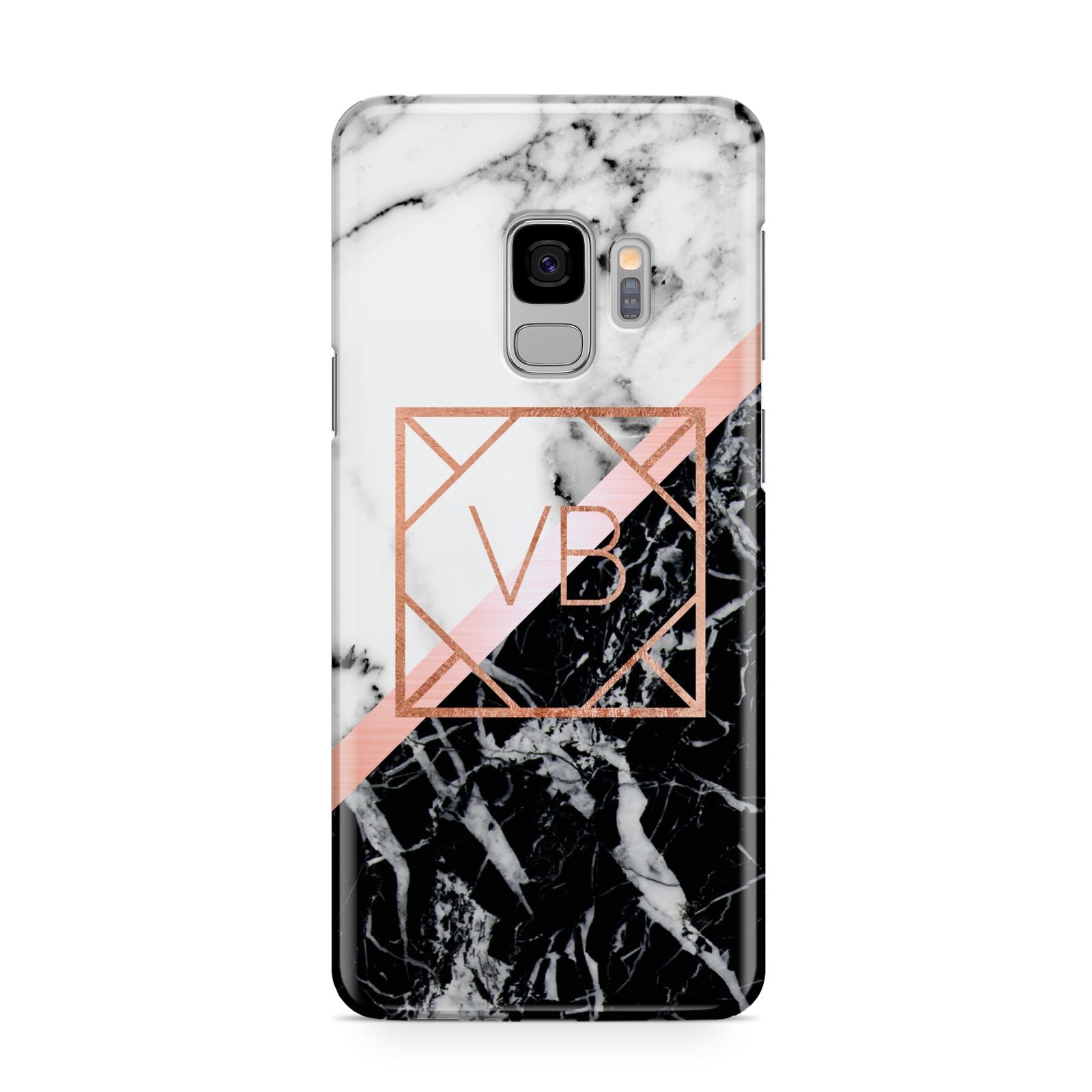 Personalised Rose Gold With Marble Initials Samsung Galaxy S9 Case