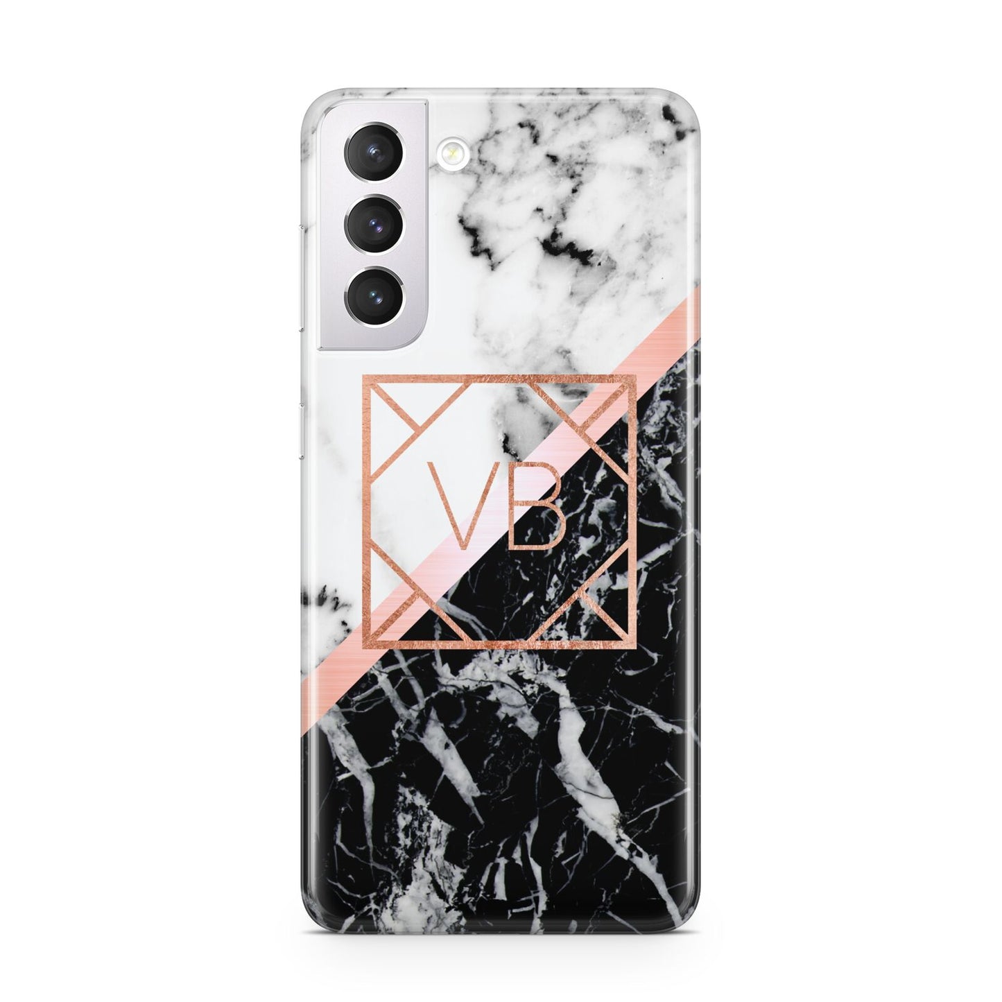 Personalised Rose Gold With Marble Initials Samsung S21 Case