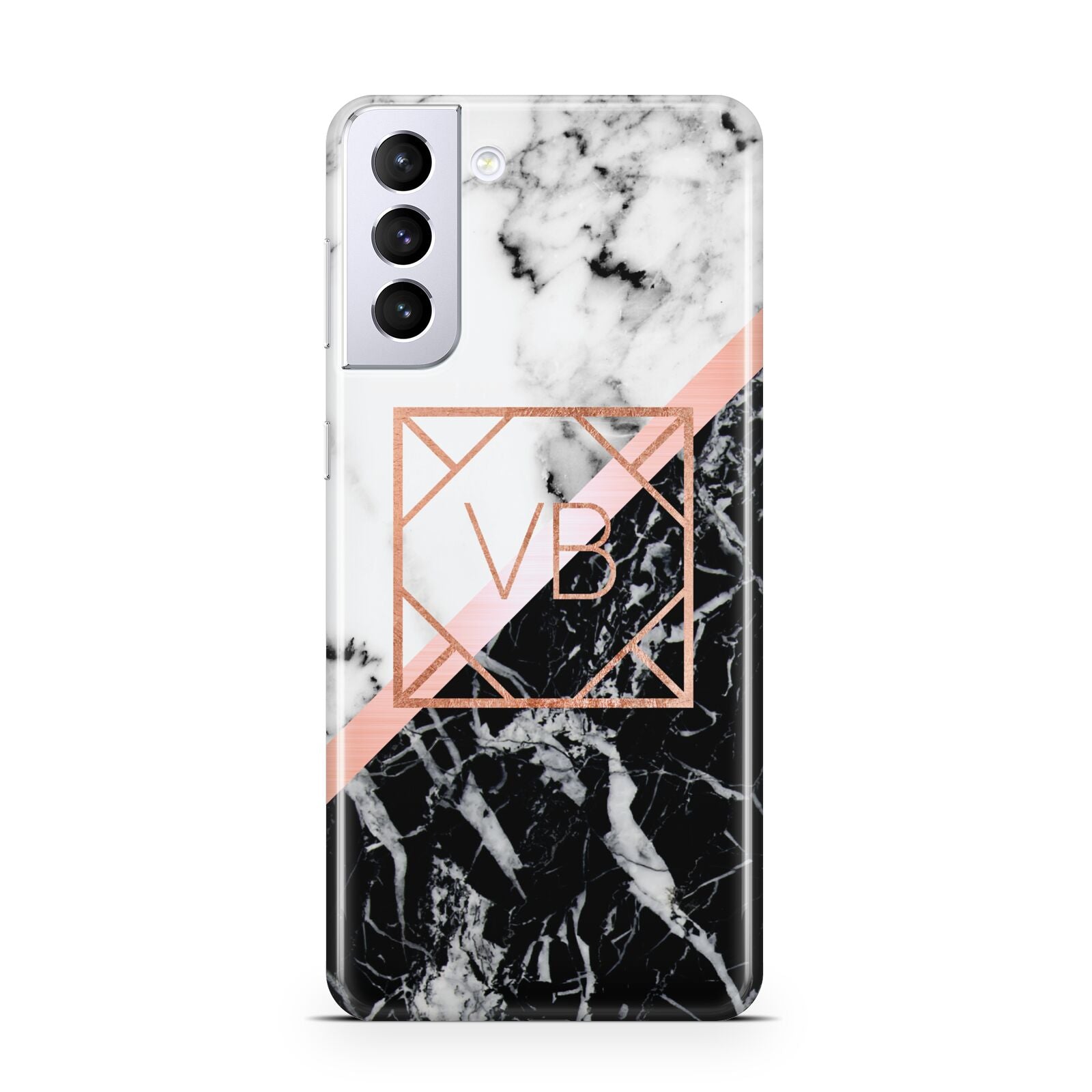 Personalised Rose Gold With Marble Initials Samsung S21 Plus Case