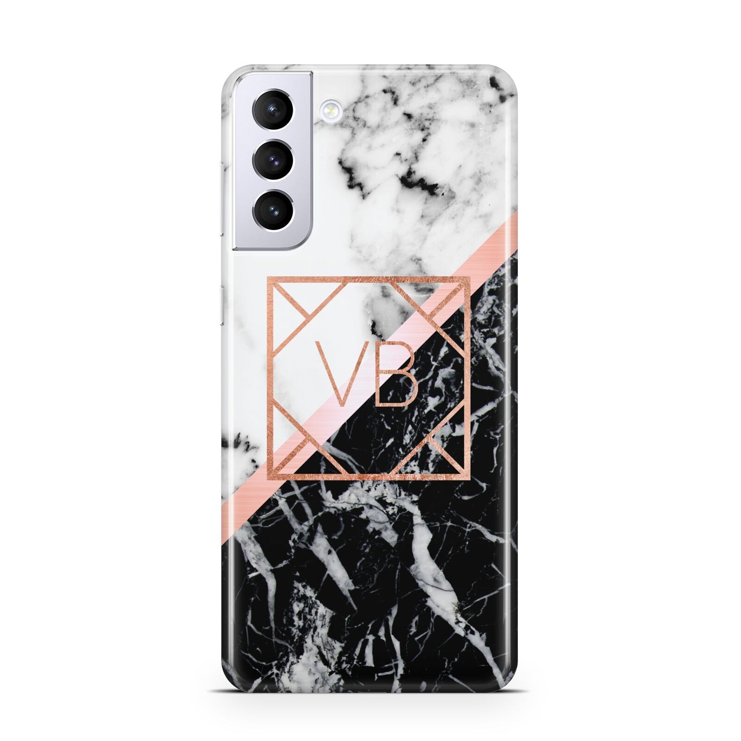 Personalised Rose Gold With Marble Initials Samsung S21 Plus Phone Case