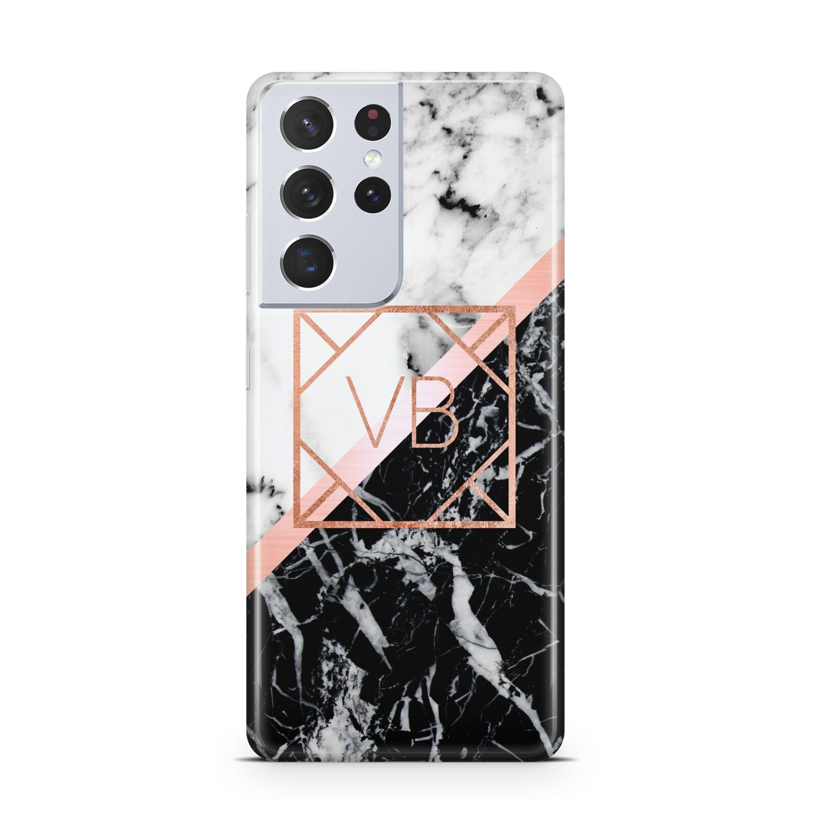 Personalised Rose Gold With Marble Initials Samsung S21 Ultra Case