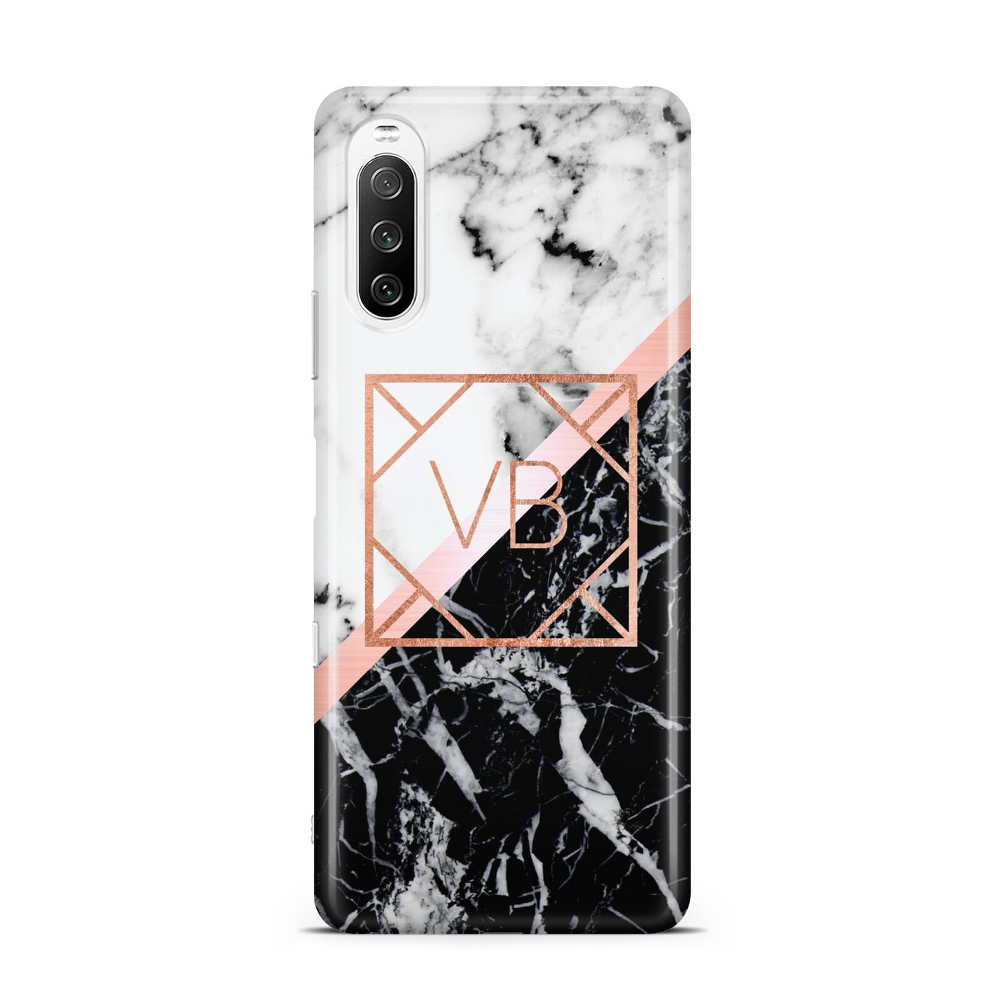 Personalised Rose Gold With Marble Initials Sony Xperia 10 III Case