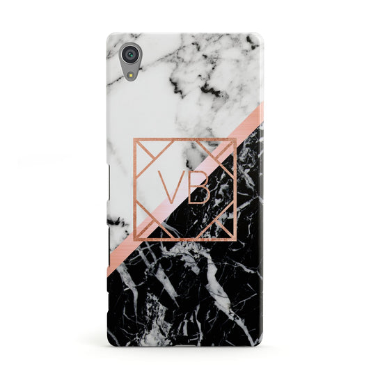 Personalised Rose Gold With Marble Initials Sony Xperia Case