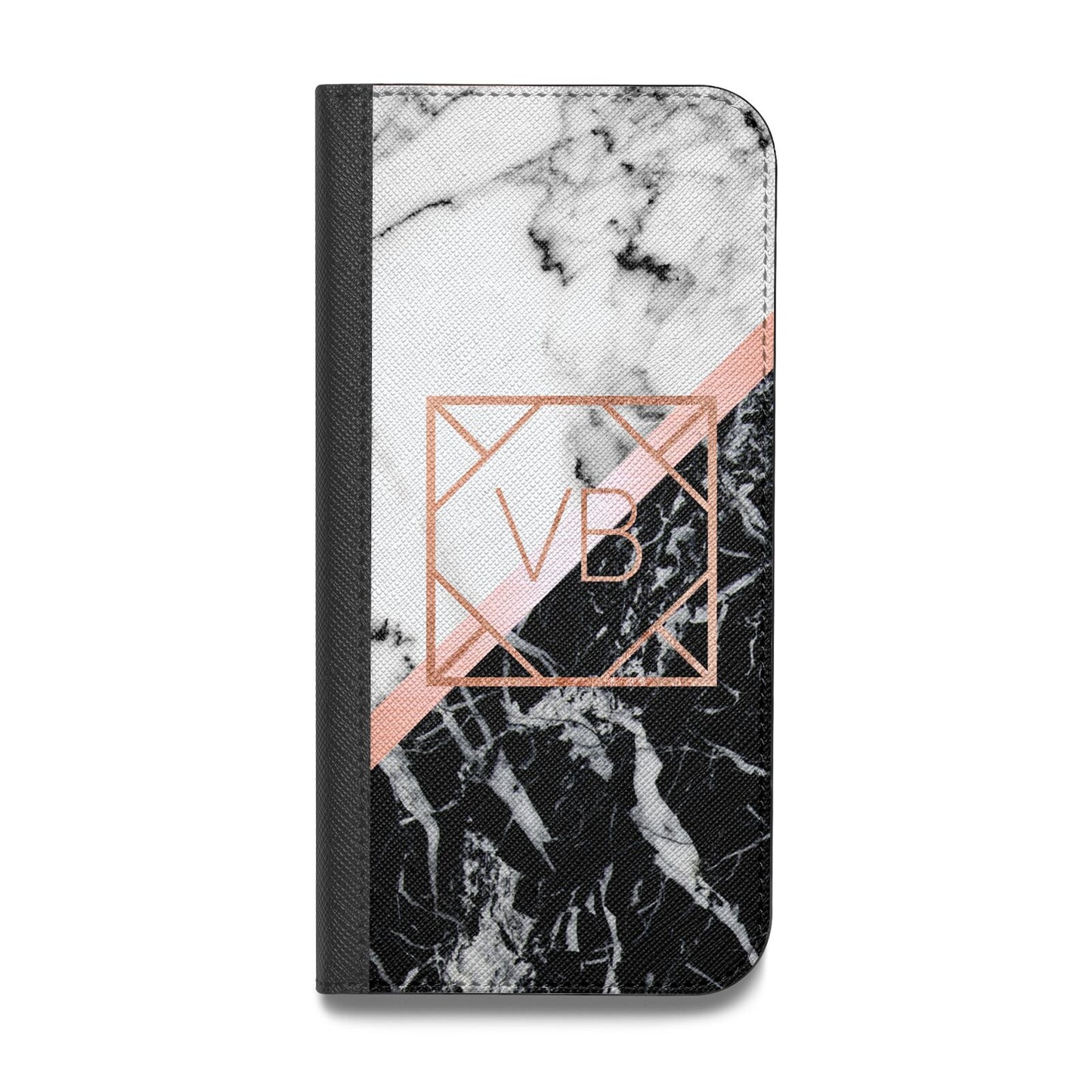 Personalised Rose Gold With Marble Initials Vegan Leather Flip iPhone Case