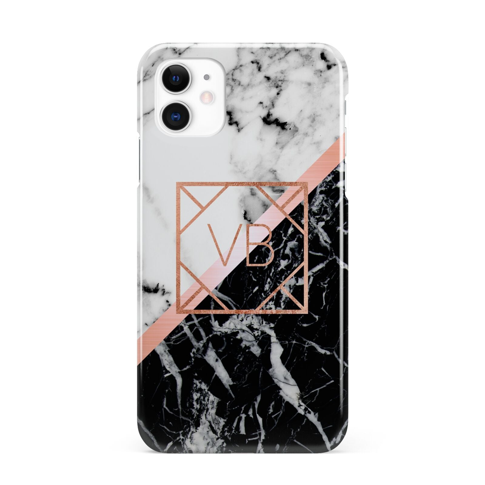 Personalised Rose Gold With Marble Initials iPhone 11 3D Snap Case
