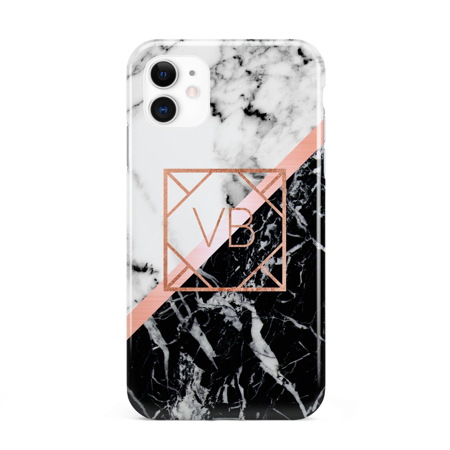 Personalised Rose Gold With Marble Initials iPhone 11 3D Tough Case
