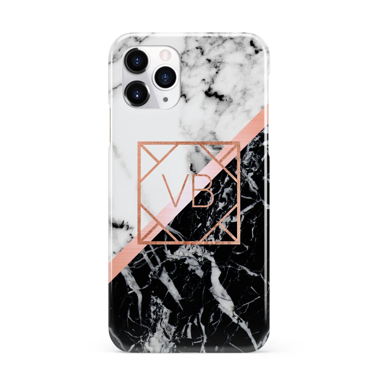 Personalised Rose Gold With Marble Initials iPhone 11 Pro 3D Snap Case