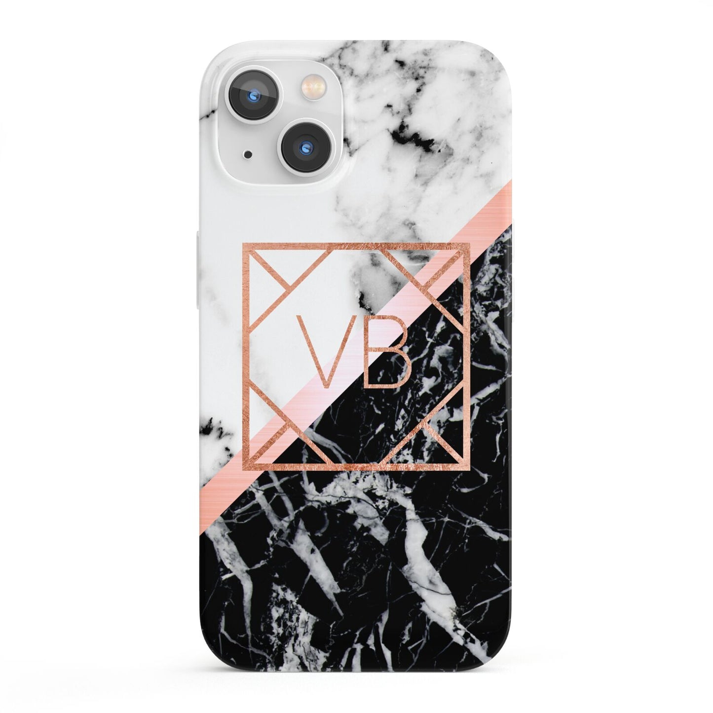 Personalised Rose Gold With Marble Initials iPhone 13 Full Wrap 3D Snap Case