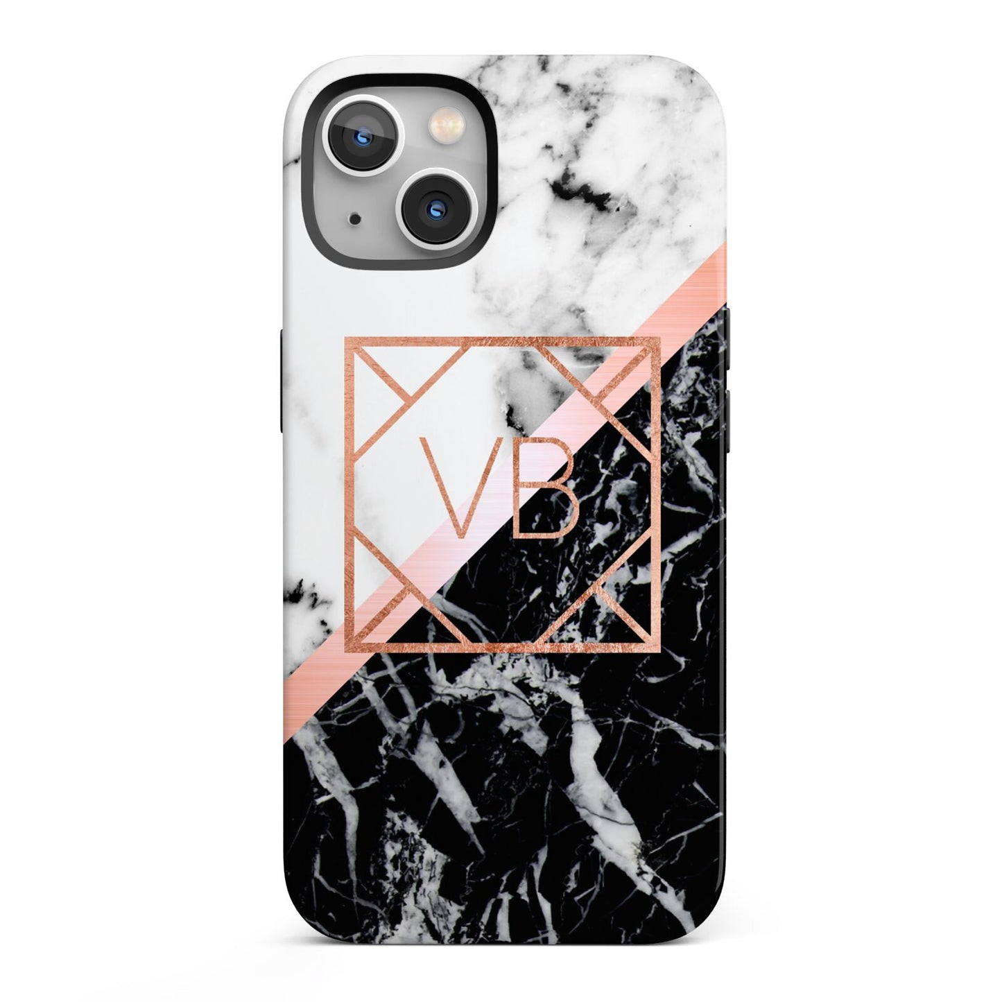 Personalised Rose Gold With Marble Initials iPhone 13 Full Wrap 3D Tough Case