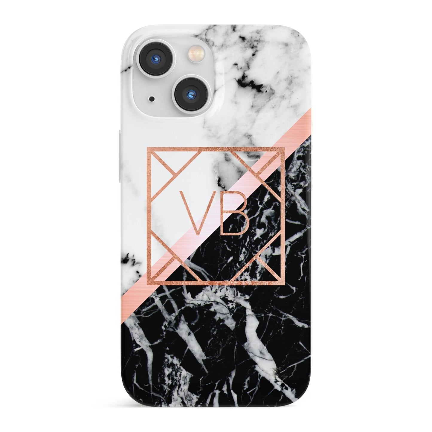 Personalised Rose Gold With Marble Initials iPhone 13 Mini Full Wrap 3D Snap Case