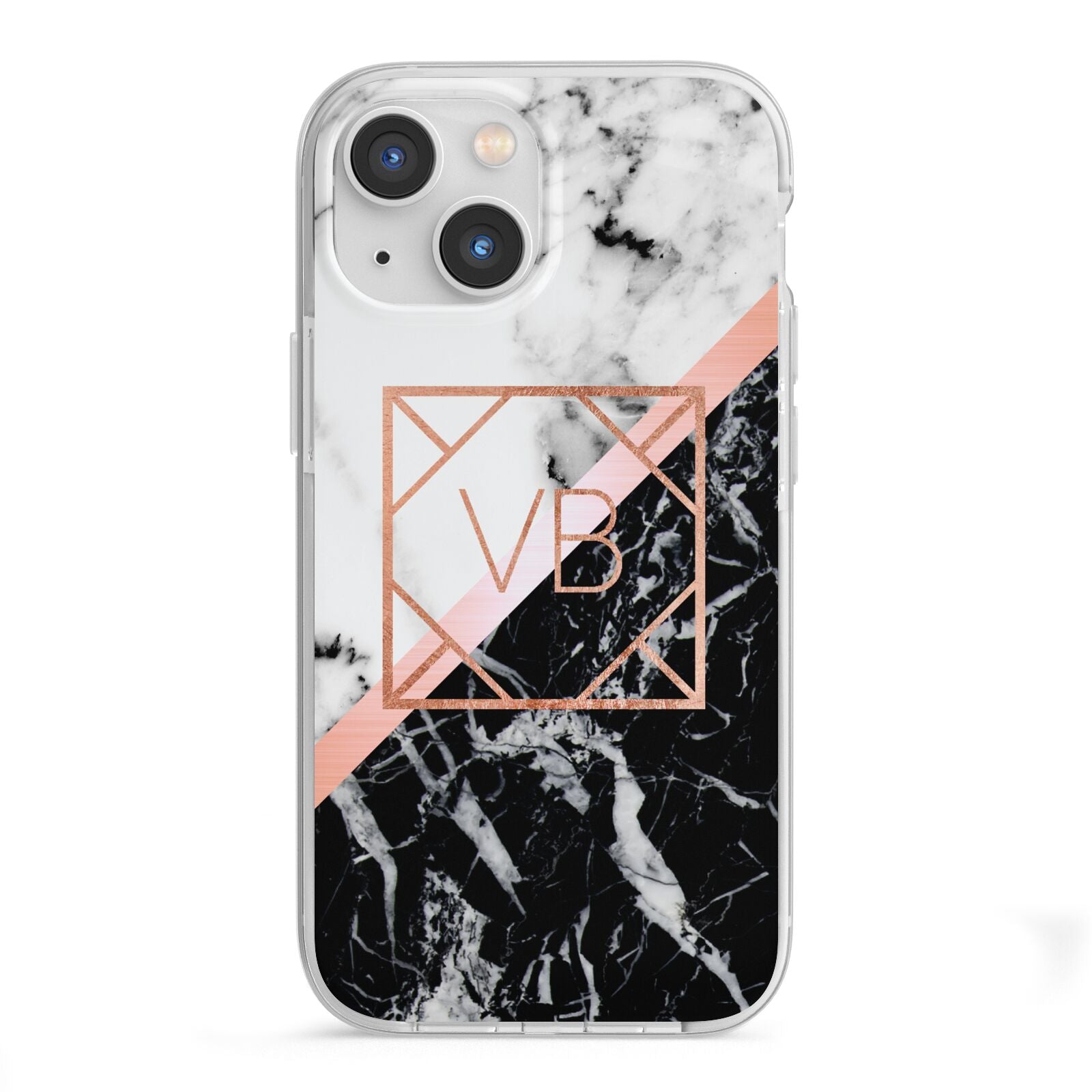 Personalised Rose Gold With Marble Initials iPhone 13 Mini TPU Impact Case with White Edges