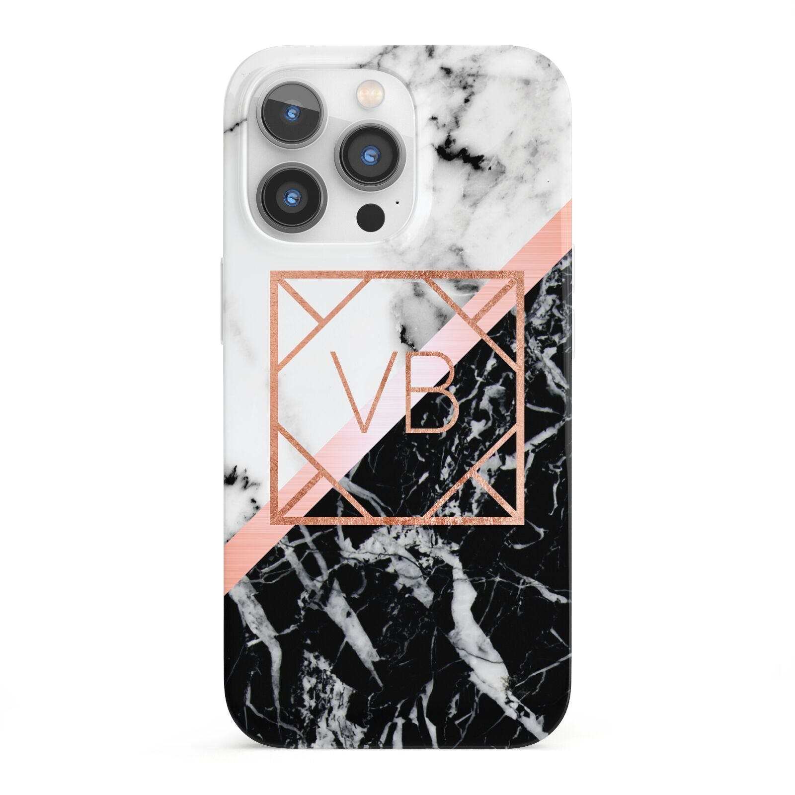 Personalised Rose Gold With Marble Initials iPhone 13 Pro Full Wrap 3D Snap Case