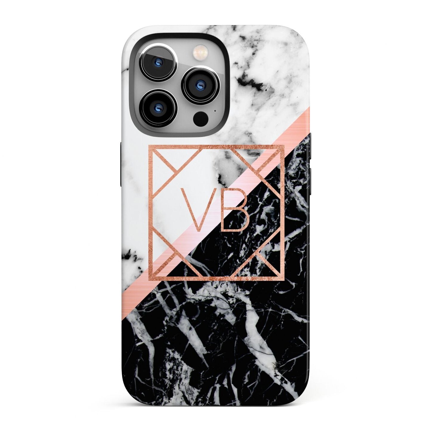 Personalised Rose Gold With Marble Initials iPhone 13 Pro Full Wrap 3D Tough Case