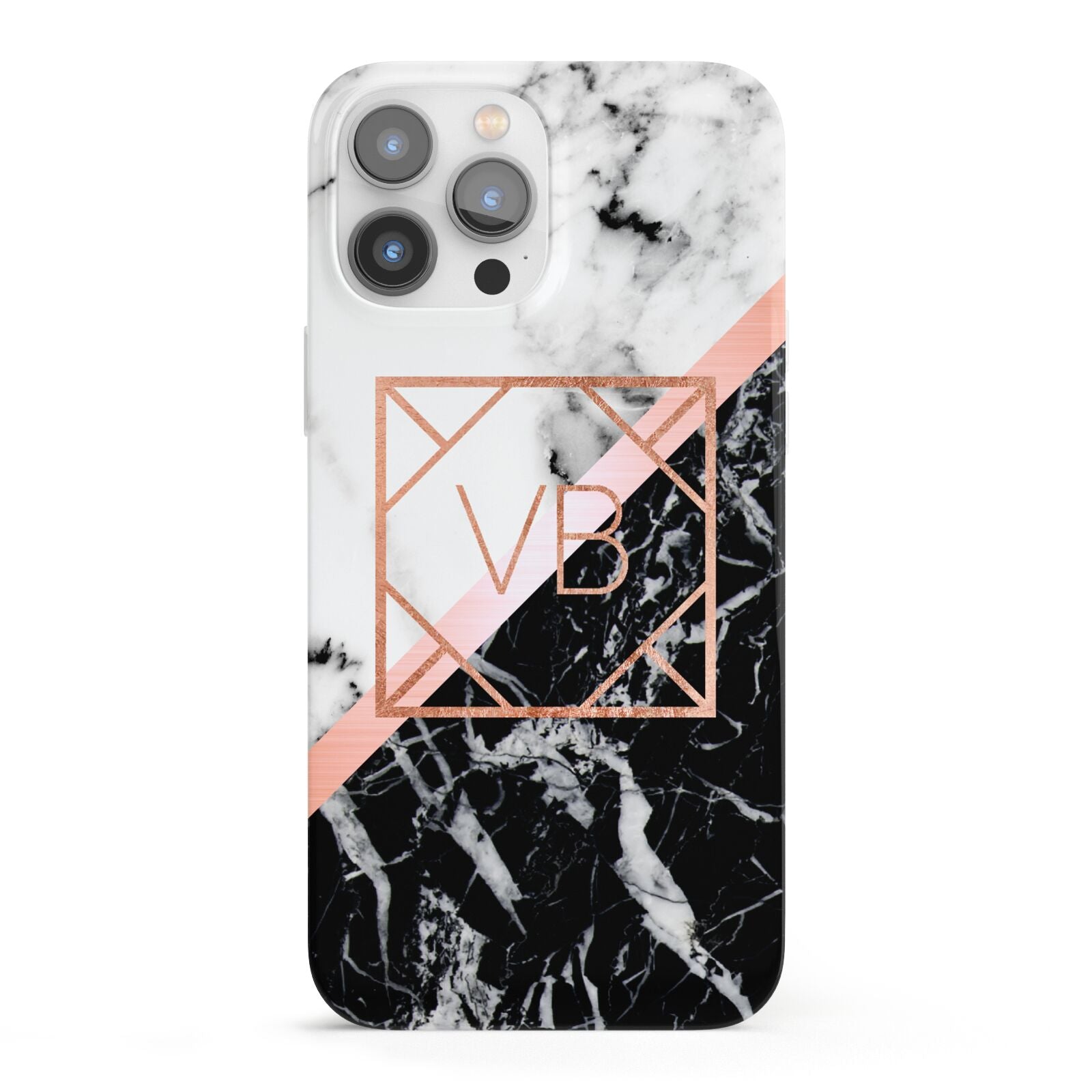 Personalised Rose Gold With Marble Initials iPhone 13 Pro Max Full Wrap 3D Snap Case
