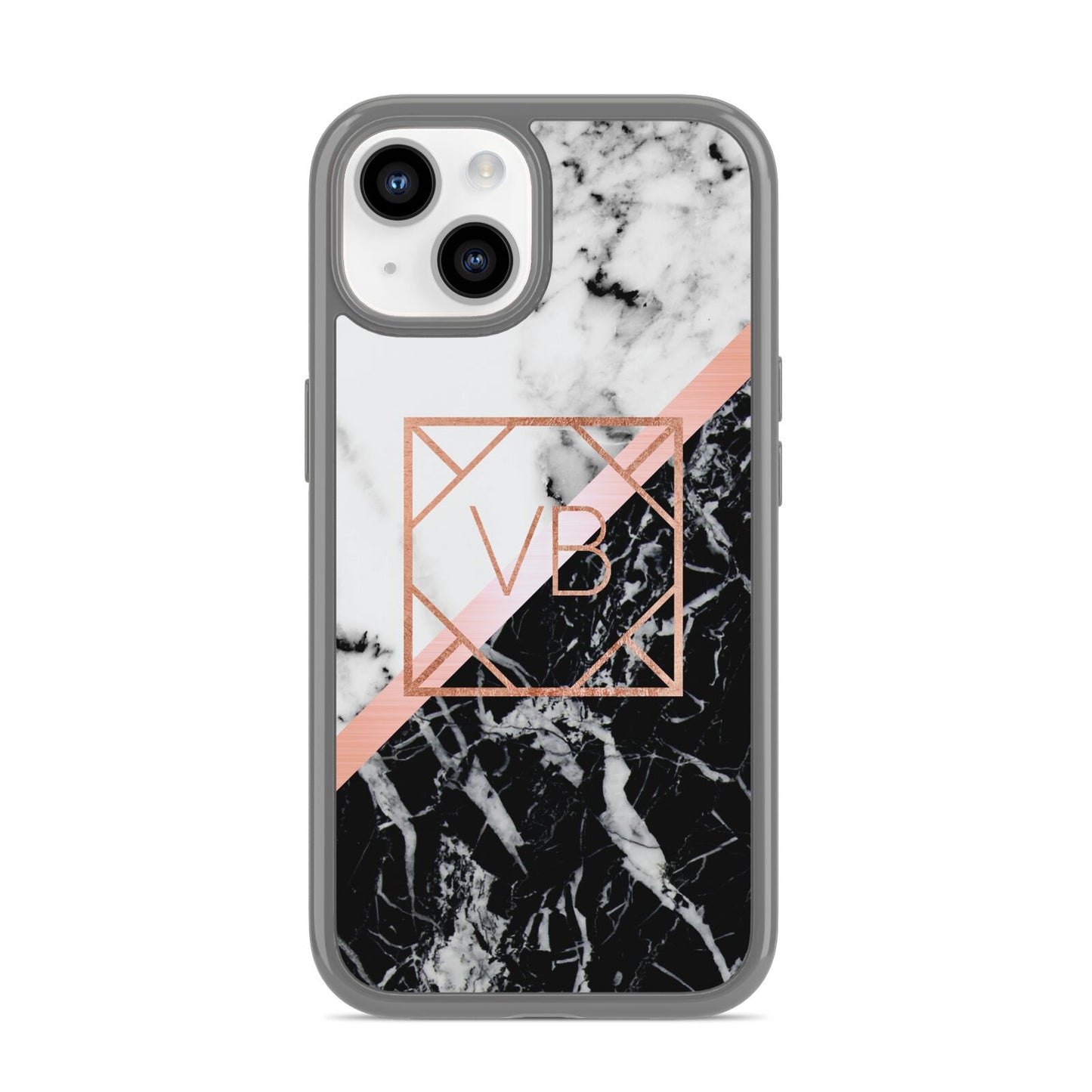 Personalised Rose Gold With Marble Initials iPhone 14 Clear Tough Case Starlight