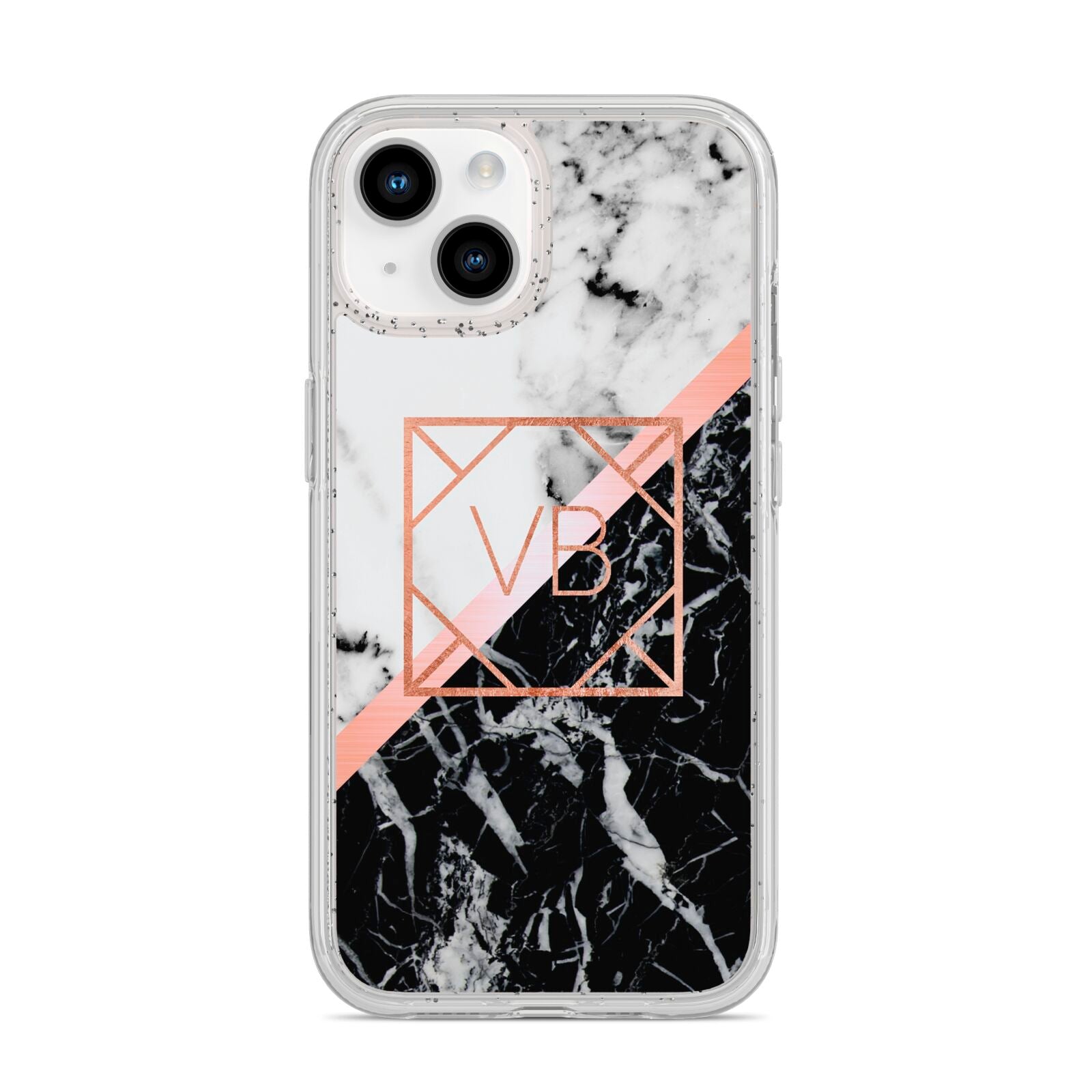 Personalised Rose Gold With Marble Initials iPhone 14 Glitter Tough Case Starlight