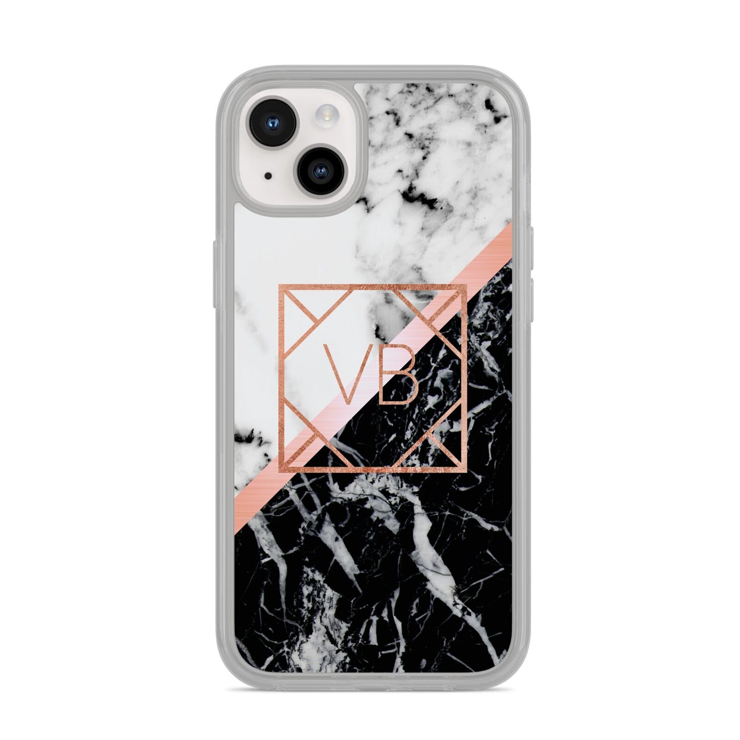 Personalised Rose Gold With Marble Initials iPhone 14 Plus Clear Tough Case Starlight