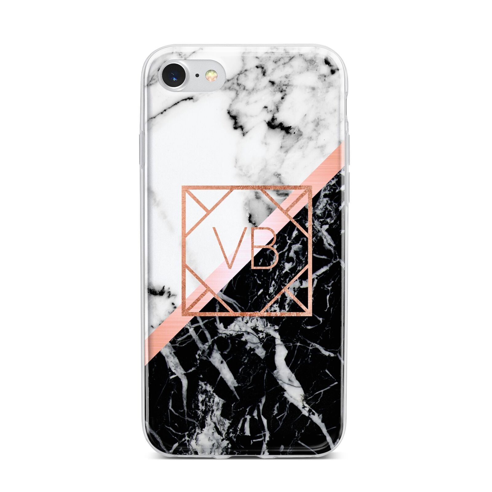 Personalised Rose Gold With Marble Initials iPhone 7 Bumper Case on Silver iPhone