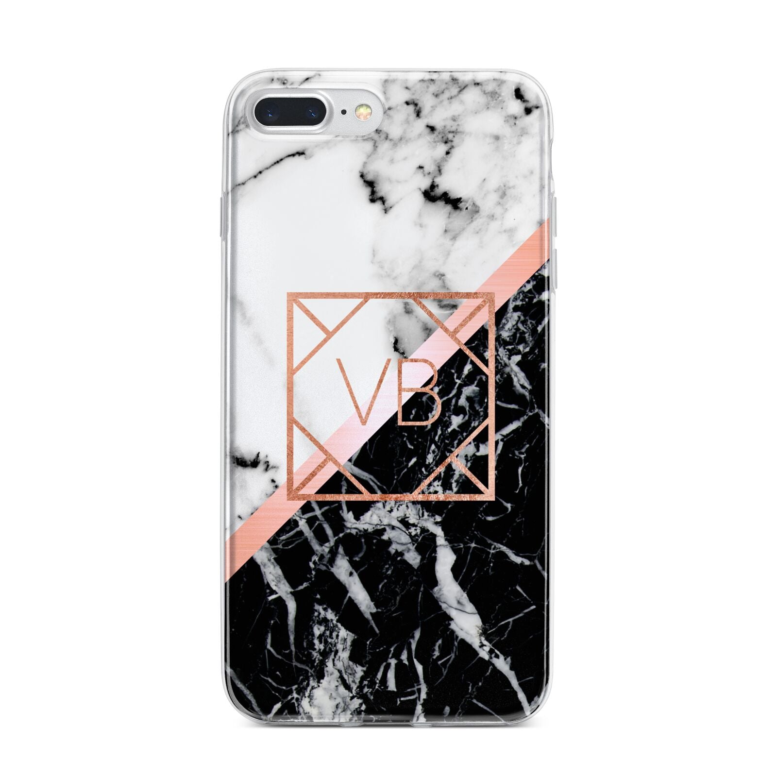 Personalised Rose Gold With Marble Initials iPhone 7 Plus Bumper Case on Silver iPhone
