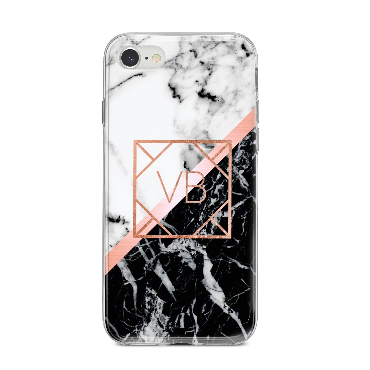 Personalised Rose Gold With Marble Initials iPhone 8 Bumper Case on Silver iPhone