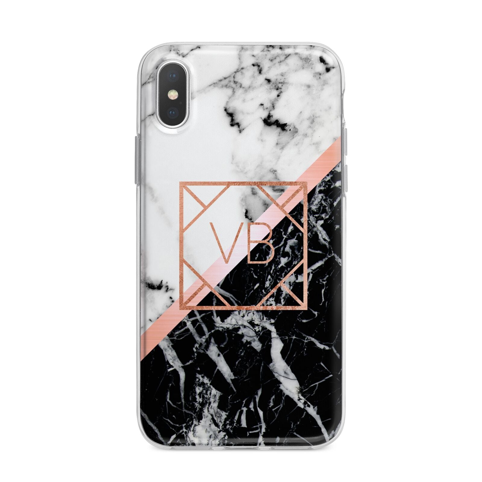 Personalised Rose Gold With Marble Initials iPhone X Bumper Case on Silver iPhone Alternative Image 1